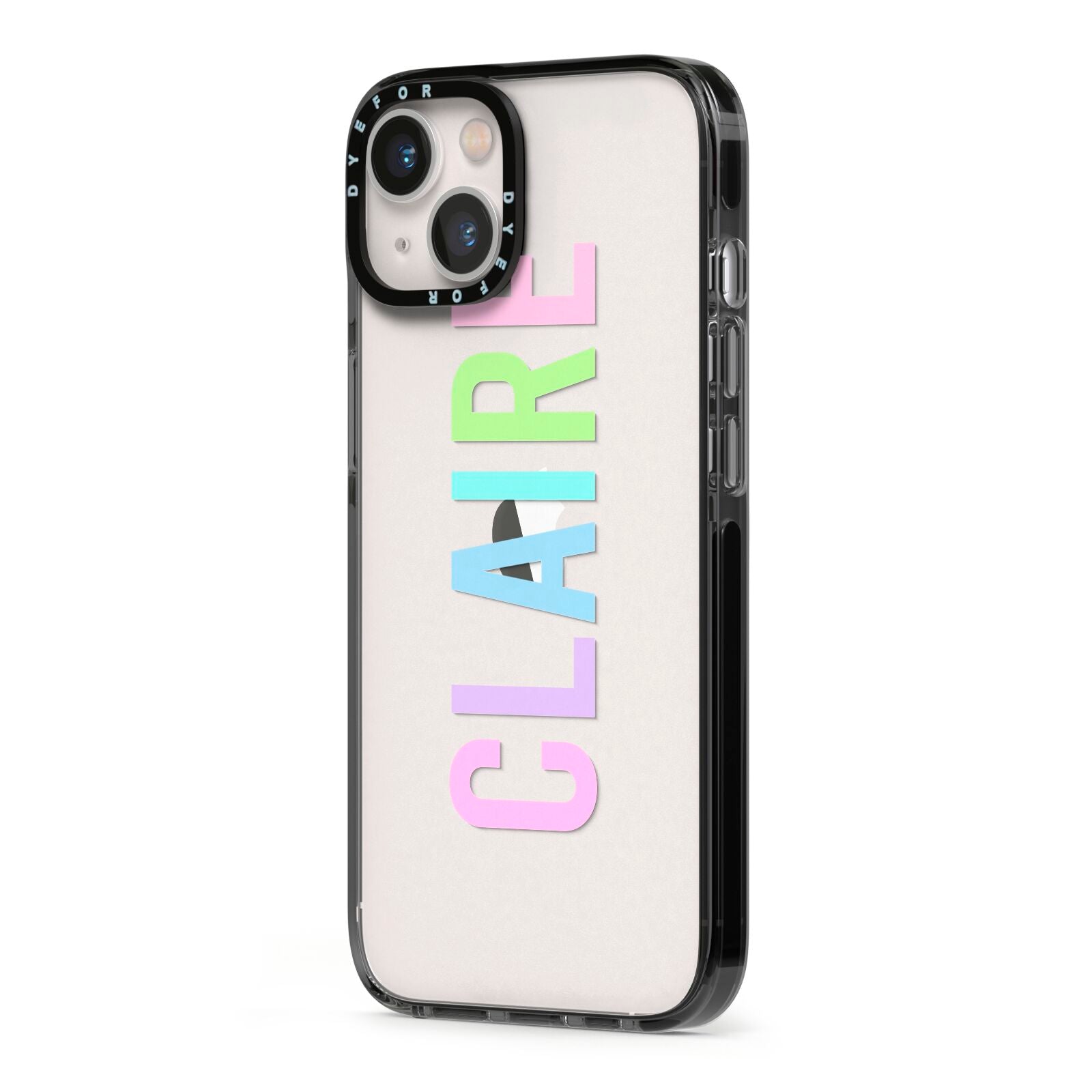 Personalised Pastel Colour Name iPhone 13 Black Impact Case Side Angle on Silver phone