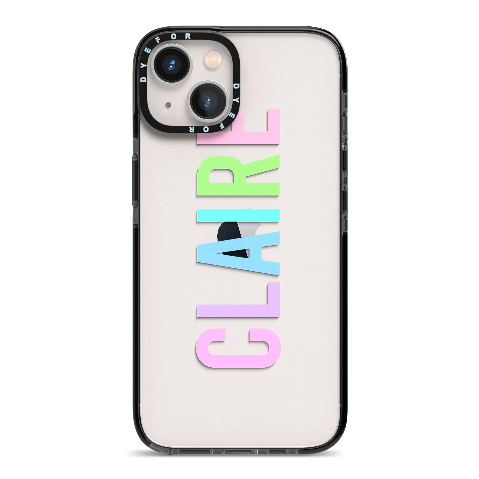 Personalised Pastel Colour Name iPhone 13 Black Impact Case on Silver phone