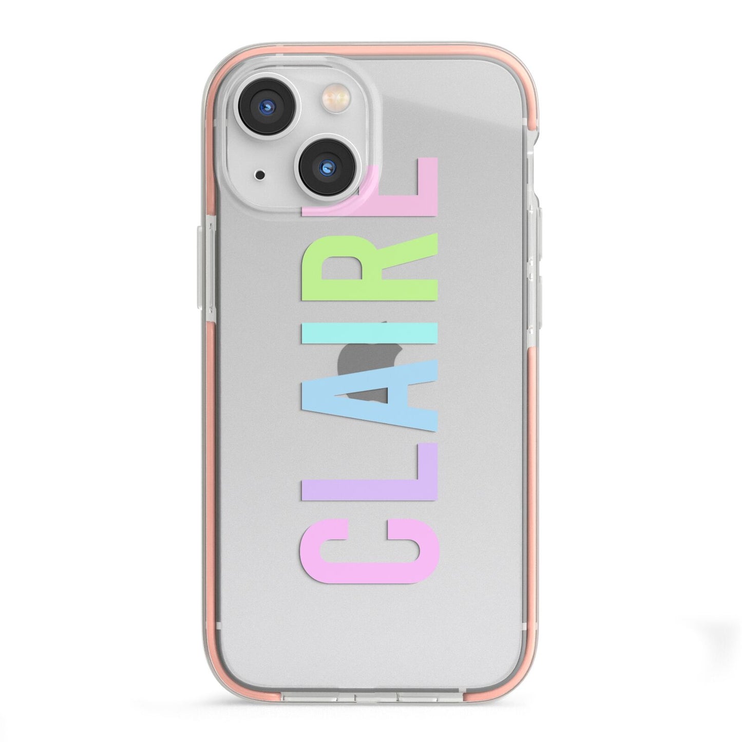 Personalised Pastel Colour Name iPhone 13 Mini TPU Impact Case with Pink Edges