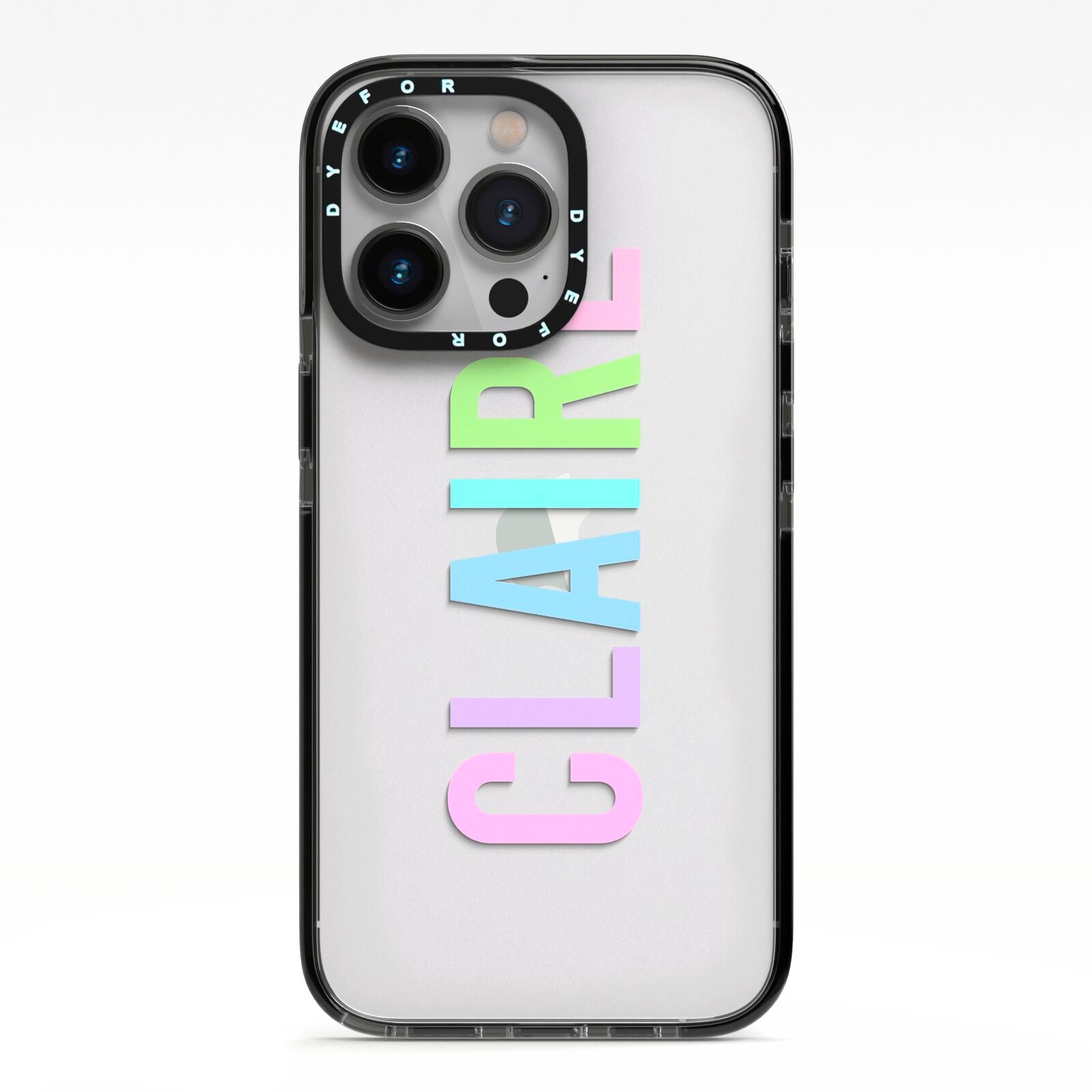 Personalised Pastel Colour Name iPhone 13 Pro Black Impact Case on Silver phone