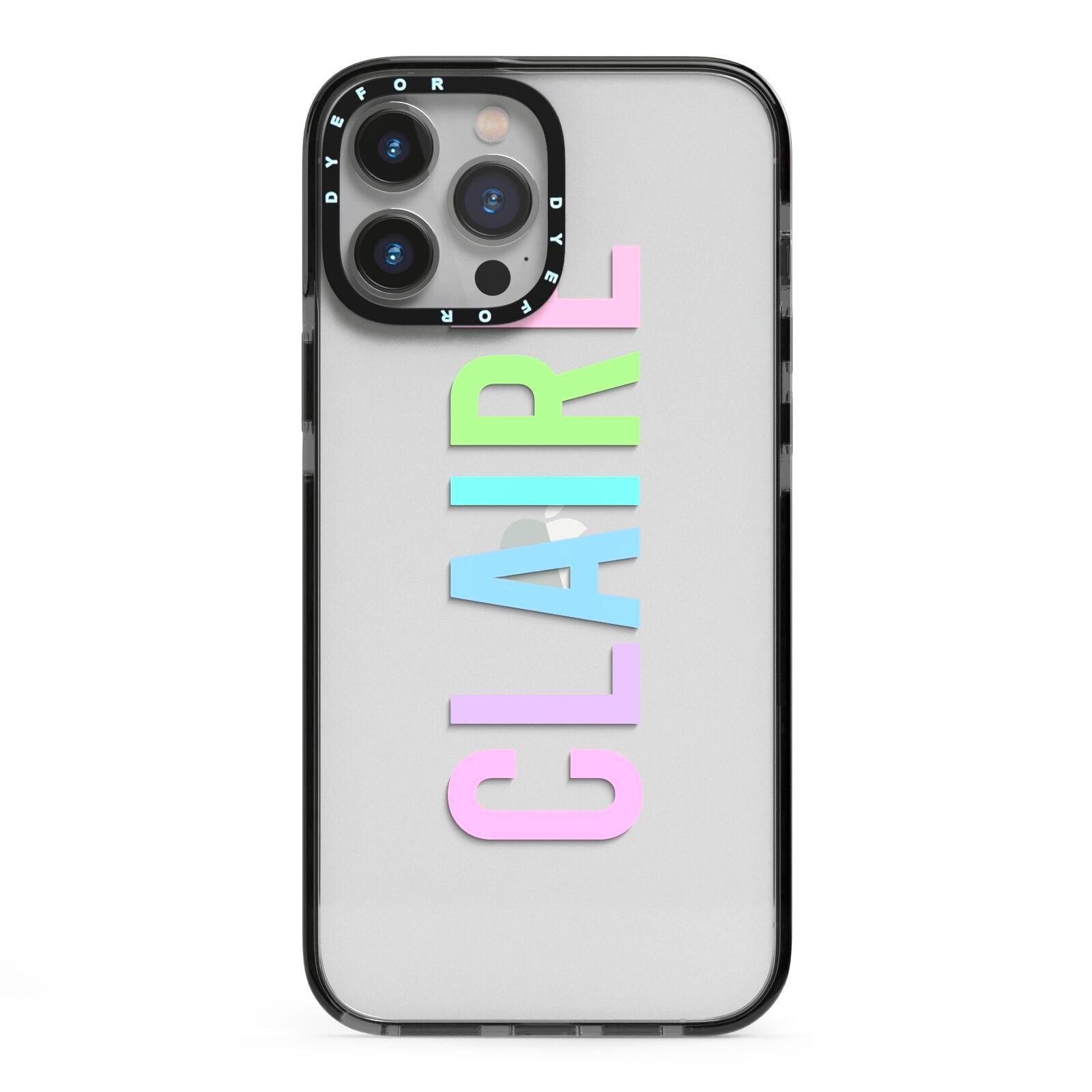 Personalised Pastel Colour Name iPhone 13 Pro Max Black Impact Case on Silver phone