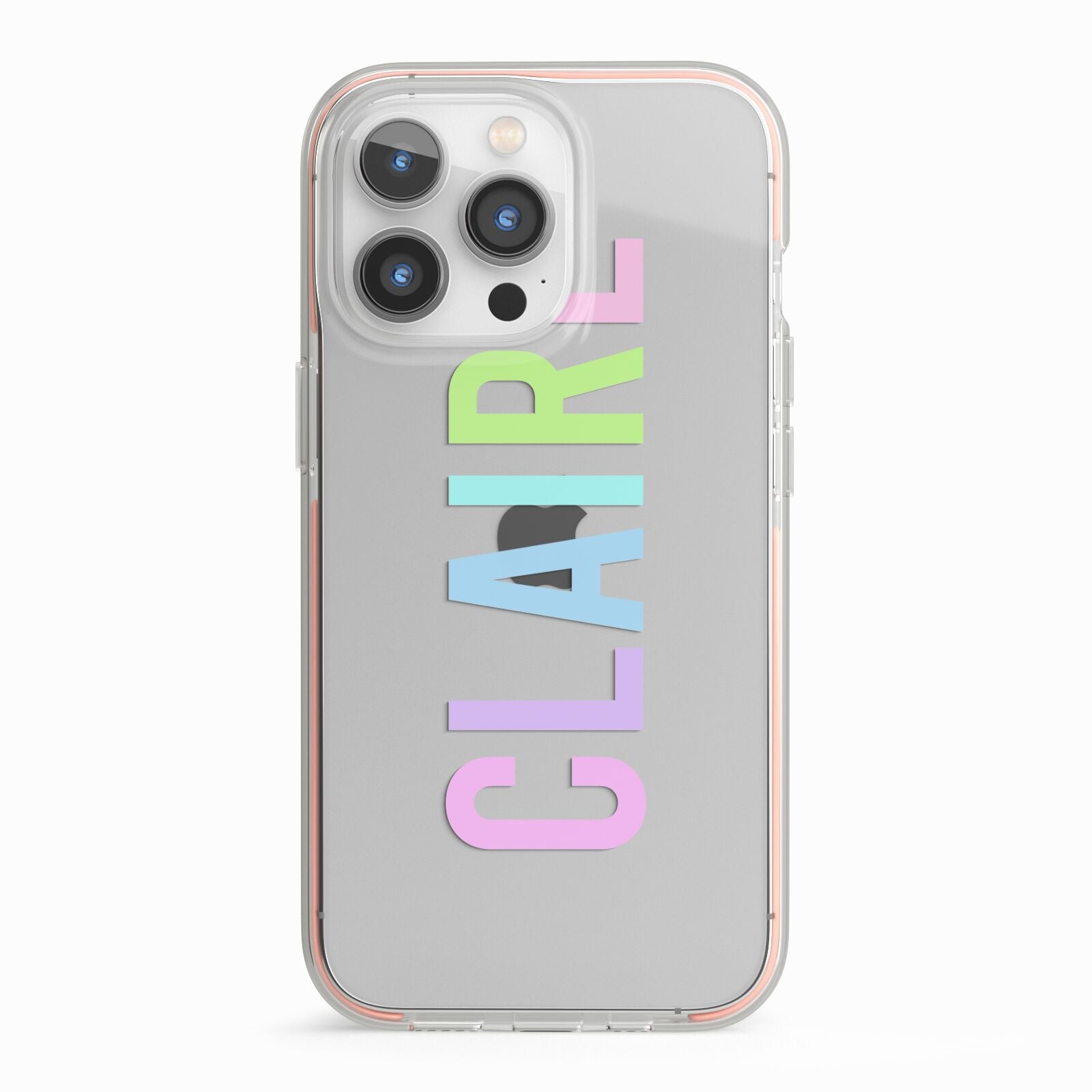 Personalised Pastel Colour Name iPhone 13 Pro TPU Impact Case with Pink Edges