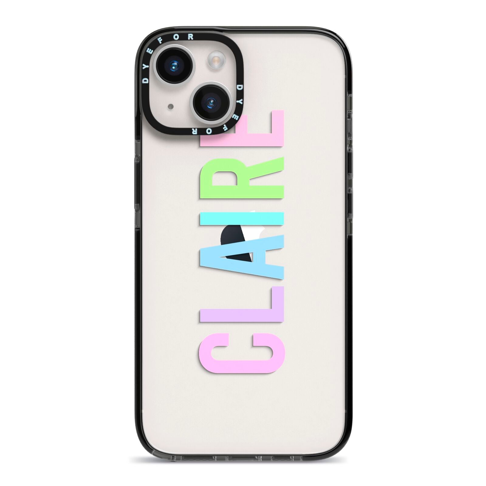 Personalised Pastel Colour Name iPhone 14 Black Impact Case on Silver phone