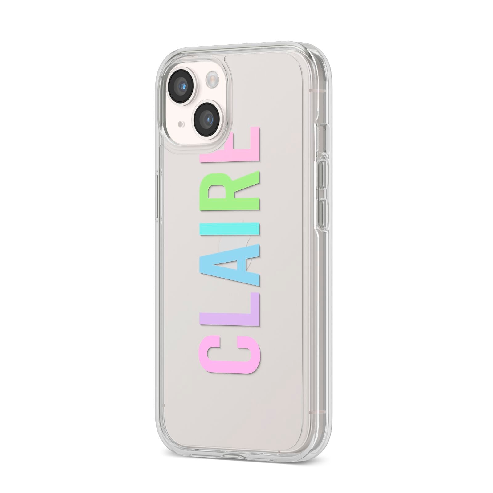 Personalised Pastel Colour Name iPhone 14 Clear Tough Case Starlight Angled Image