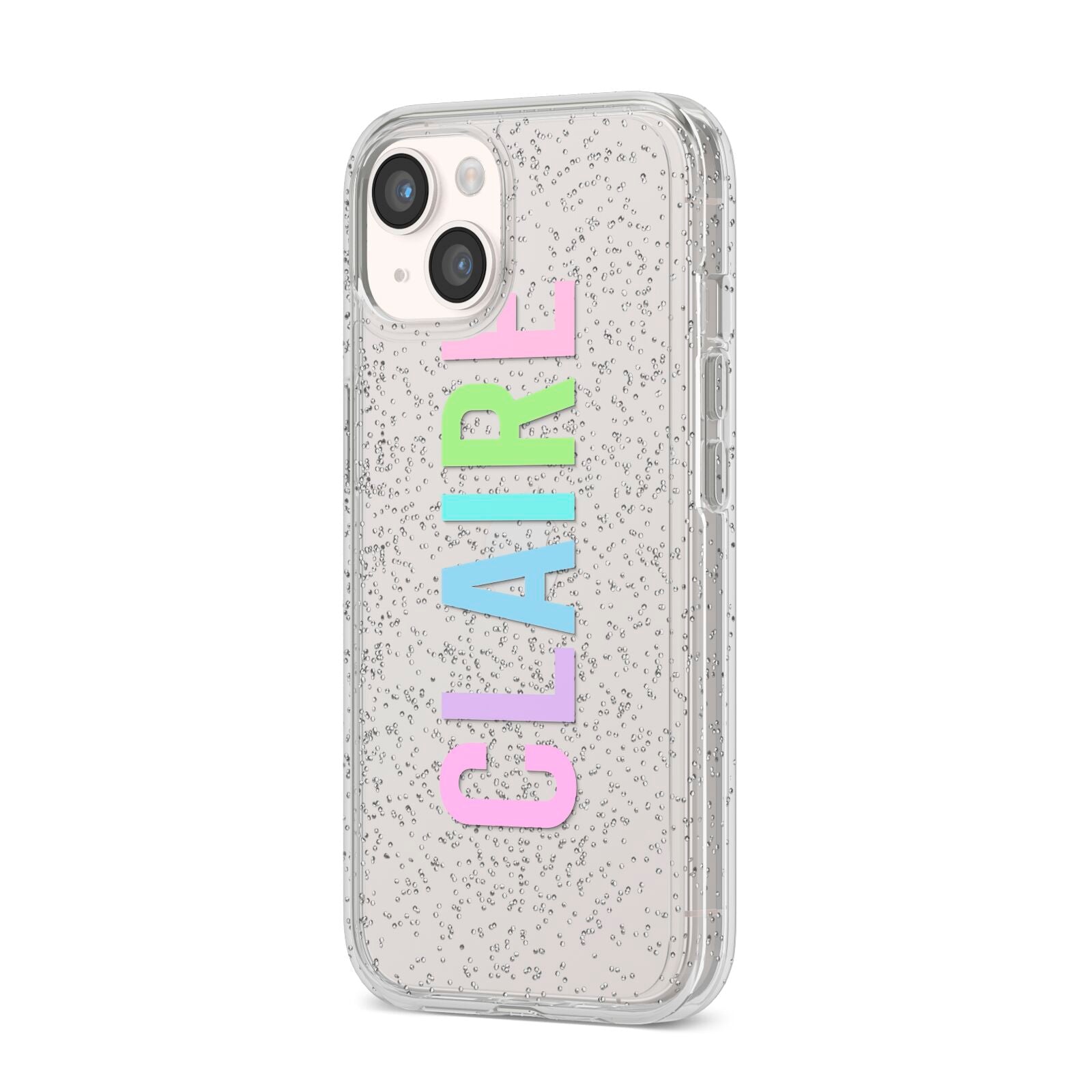 Personalised Pastel Colour Name iPhone 14 Glitter Tough Case Starlight Angled Image