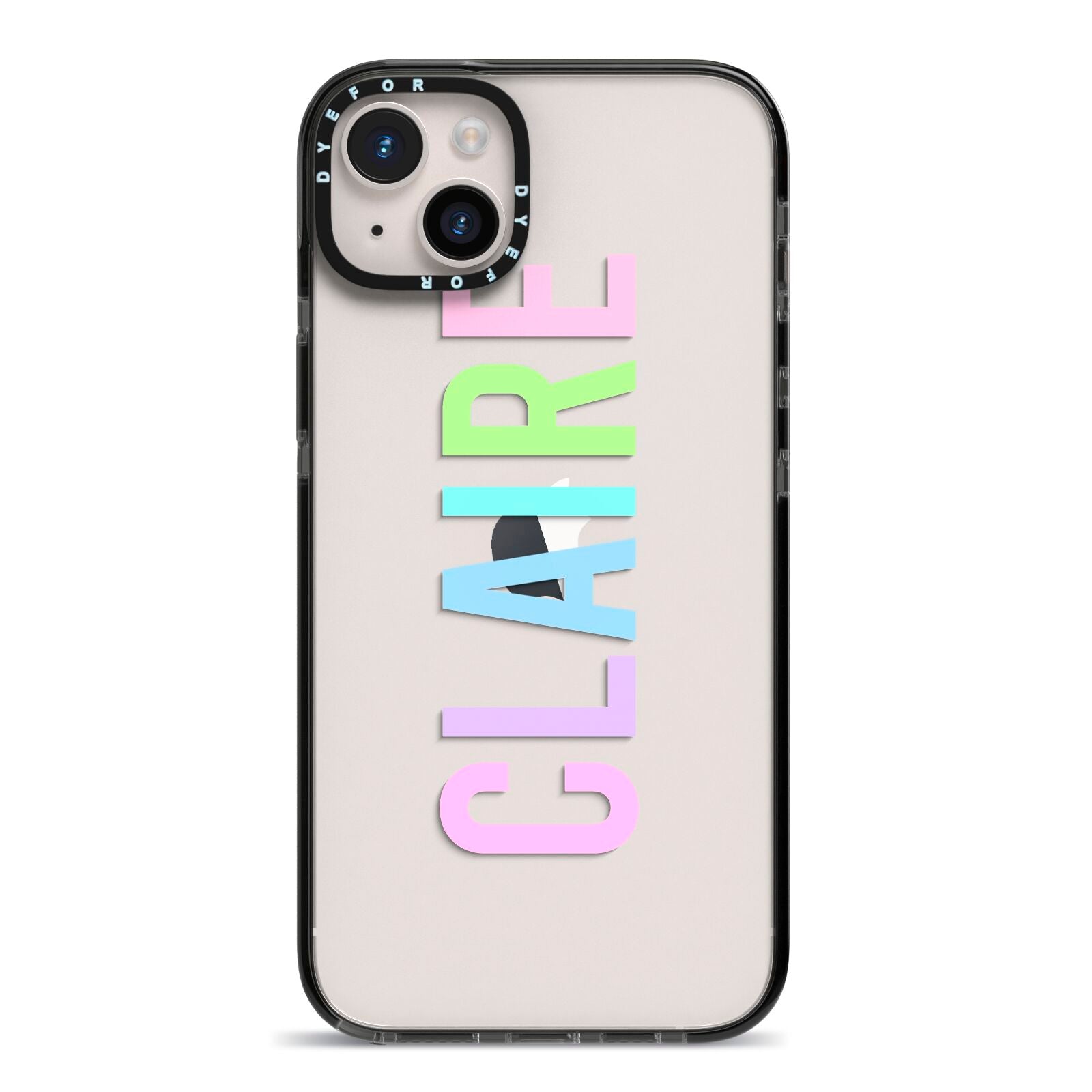 Personalised Pastel Colour Name iPhone 14 Plus Black Impact Case on Silver phone