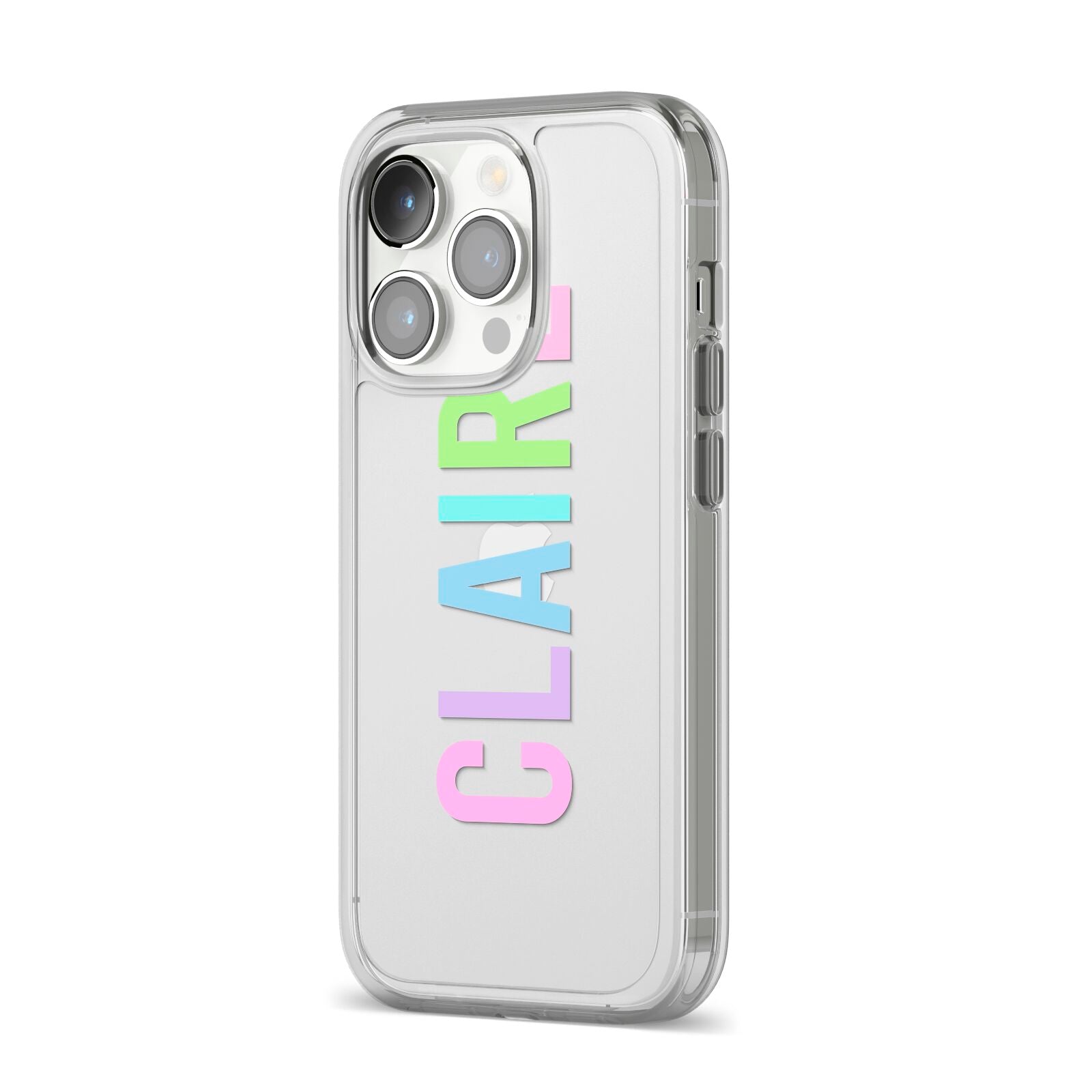 Personalised Pastel Colour Name iPhone 14 Pro Clear Tough Case Silver Angled Image