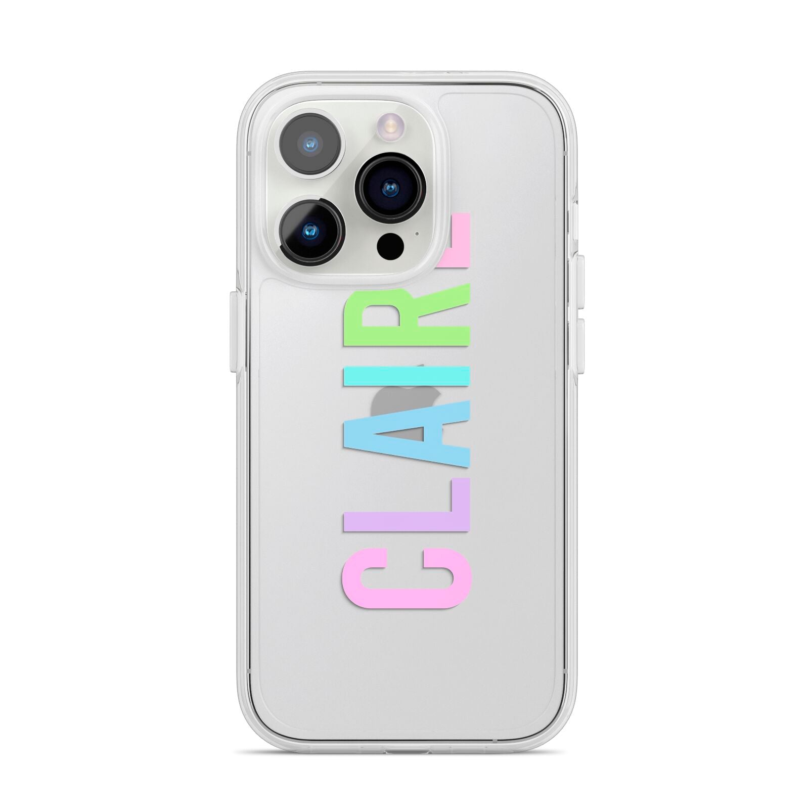 Personalised Pastel Colour Name iPhone 14 Pro Clear Tough Case Silver