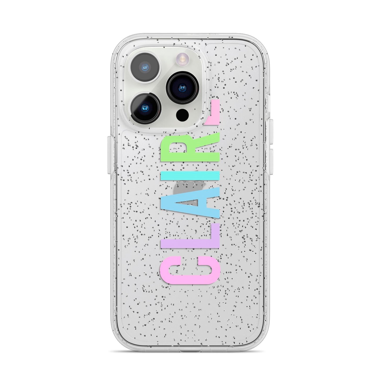 Personalised Pastel Colour Name iPhone 14 Pro Glitter Tough Case Silver