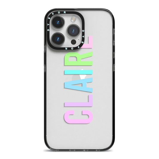 Personalised Pastel Colour Name iPhone 14 Pro Max Black Impact Case on Silver phone