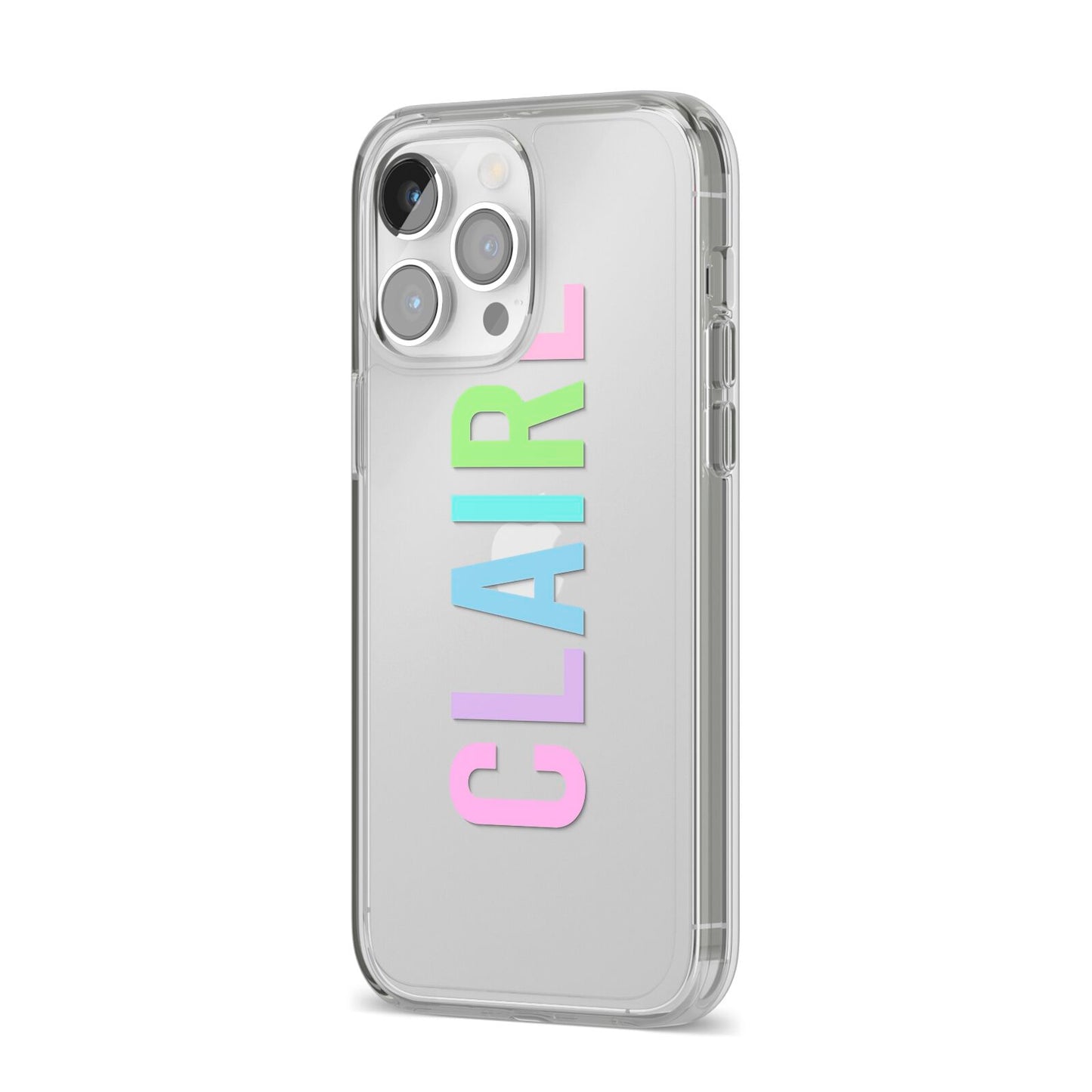 Personalised Pastel Colour Name iPhone 14 Pro Max Clear Tough Case Silver Angled Image