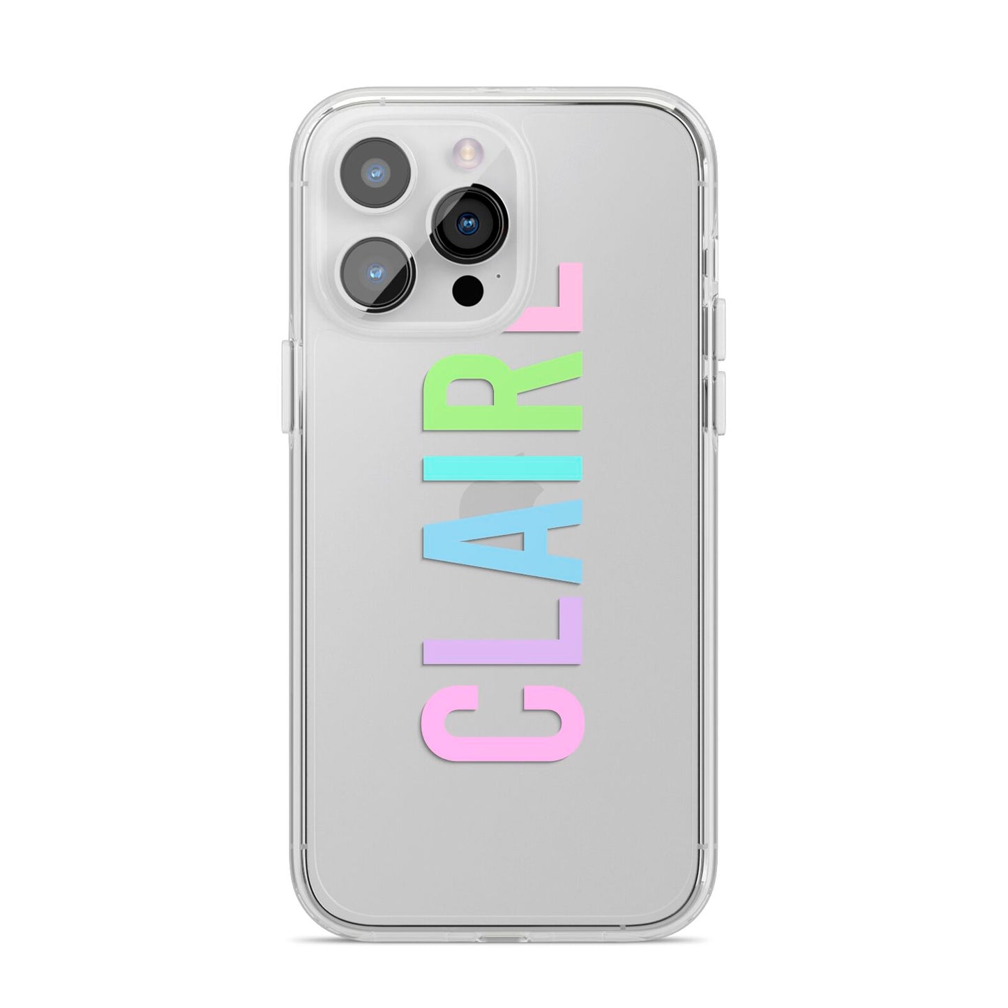 Personalised Pastel Colour Name iPhone 14 Pro Max Clear Tough Case Silver