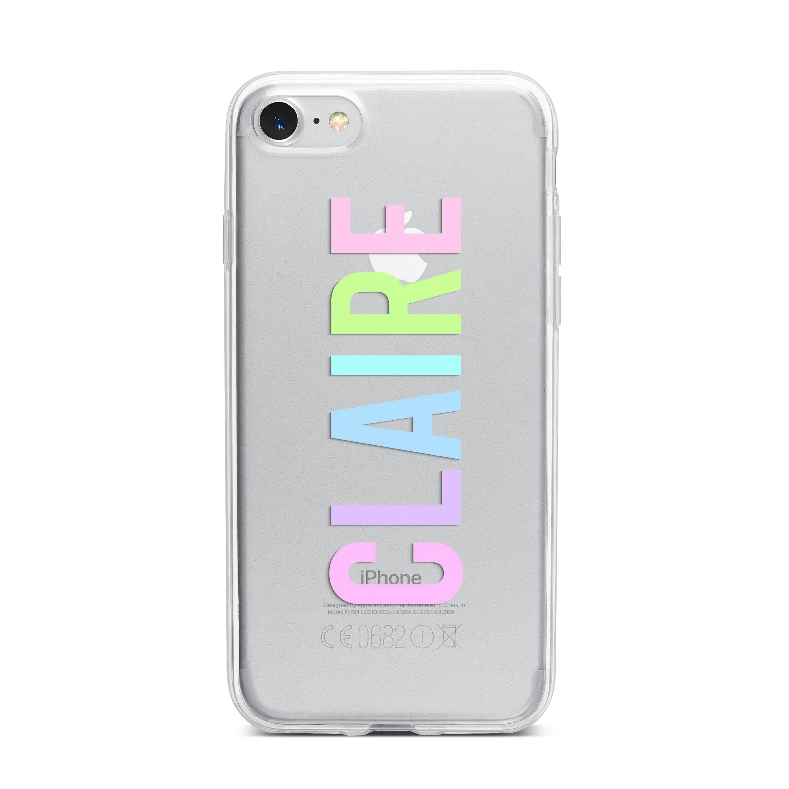 Personalised Pastel Colour Name iPhone 7 Bumper Case on Silver iPhone