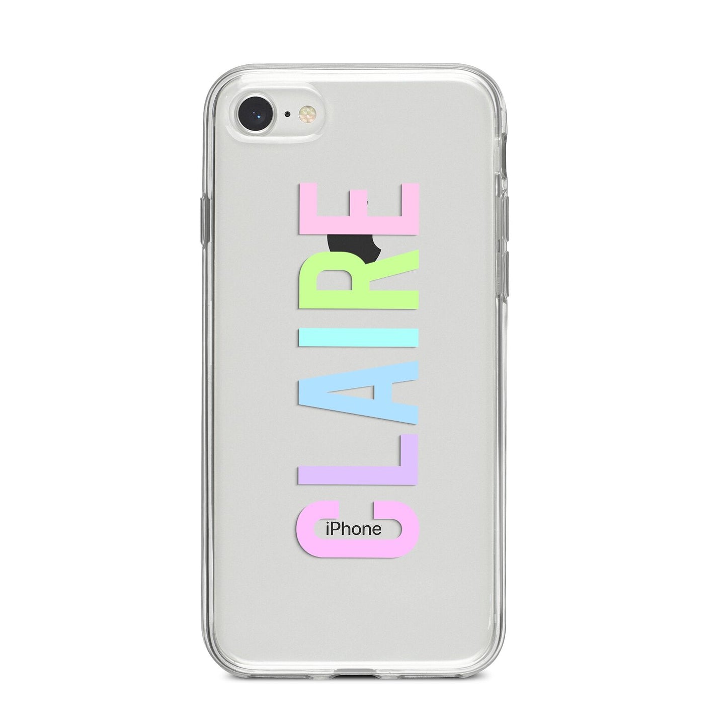 Personalised Pastel Colour Name iPhone 8 Bumper Case on Silver iPhone