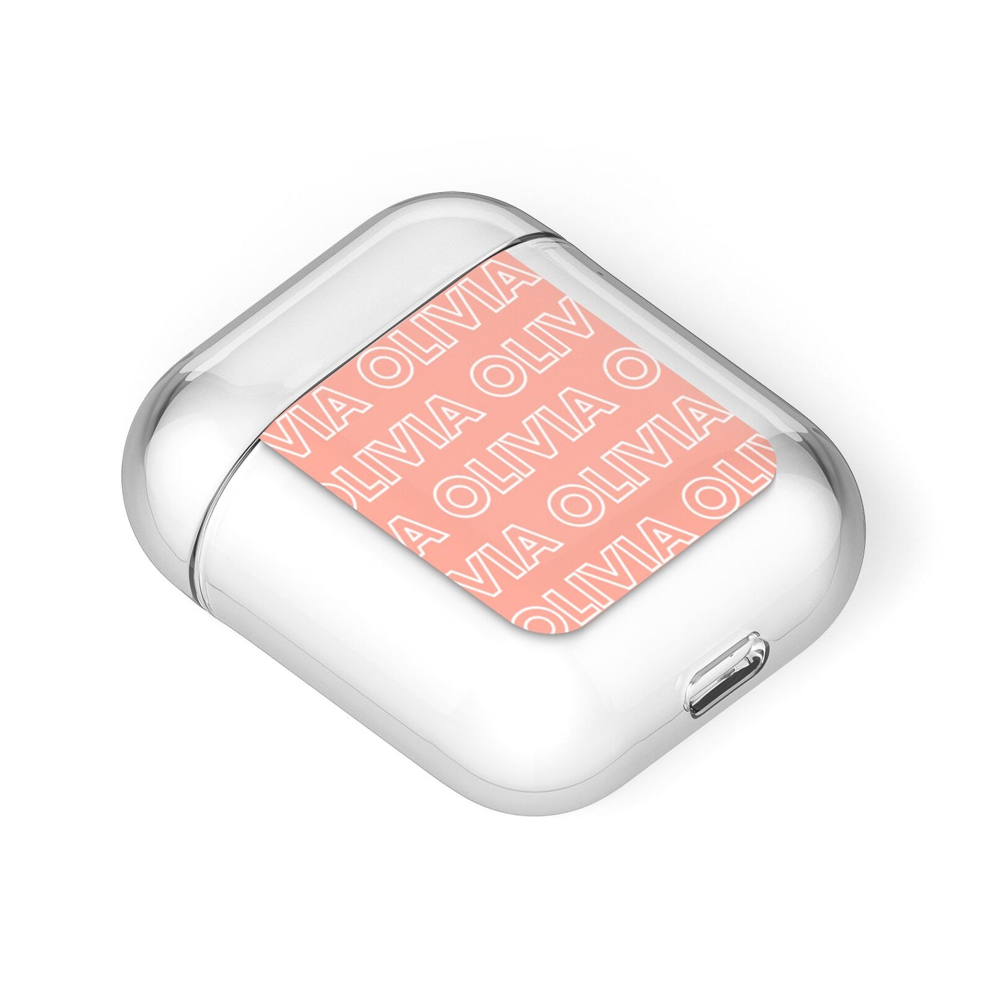 Personalised Peach Name AirPods Case Laid Flat