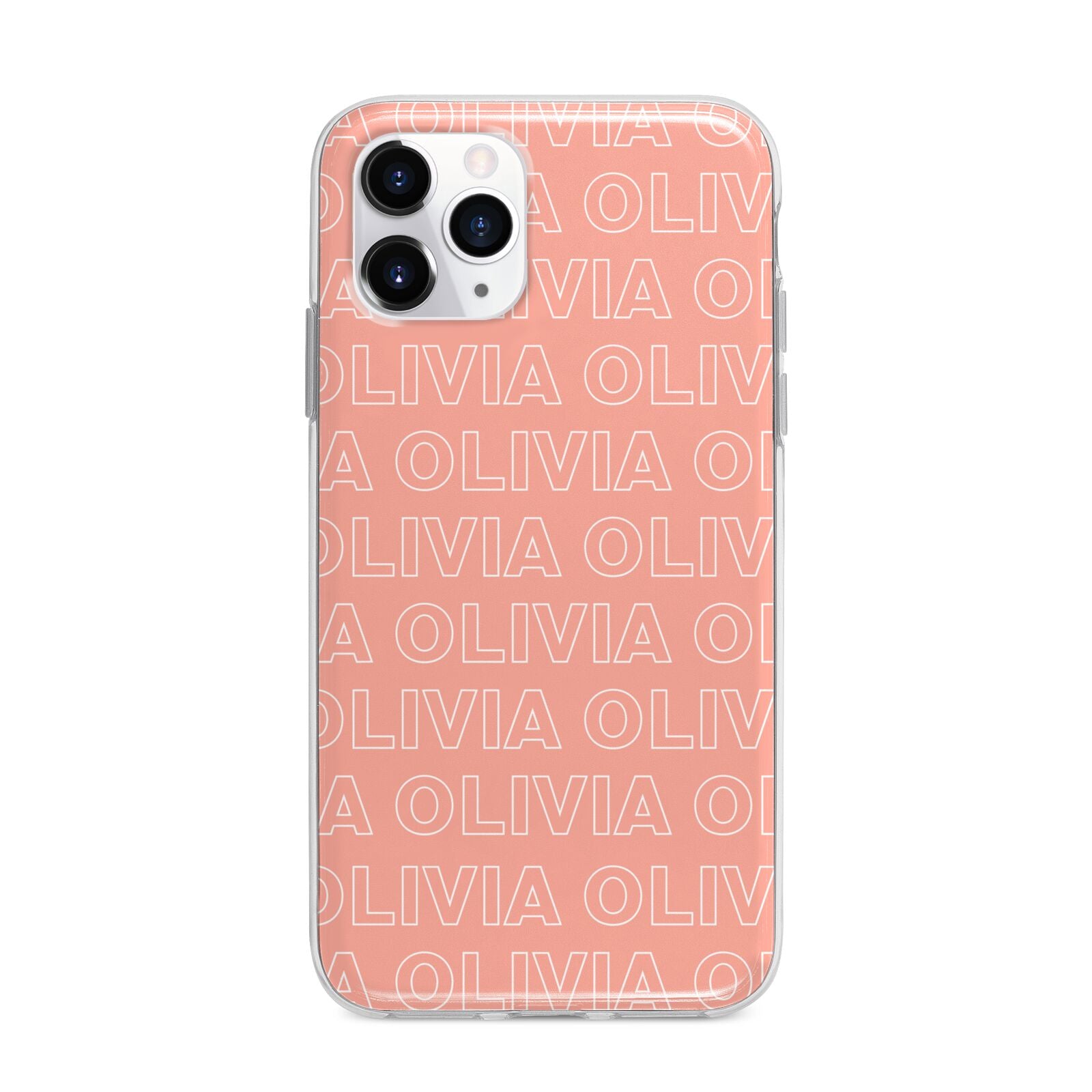 Personalised Peach Name Apple iPhone 11 Pro in Silver with Bumper Case