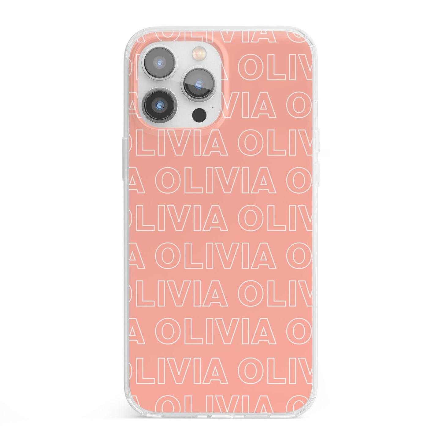 Personalised Peach Name iPhone 13 Pro Max Clear Bumper Case