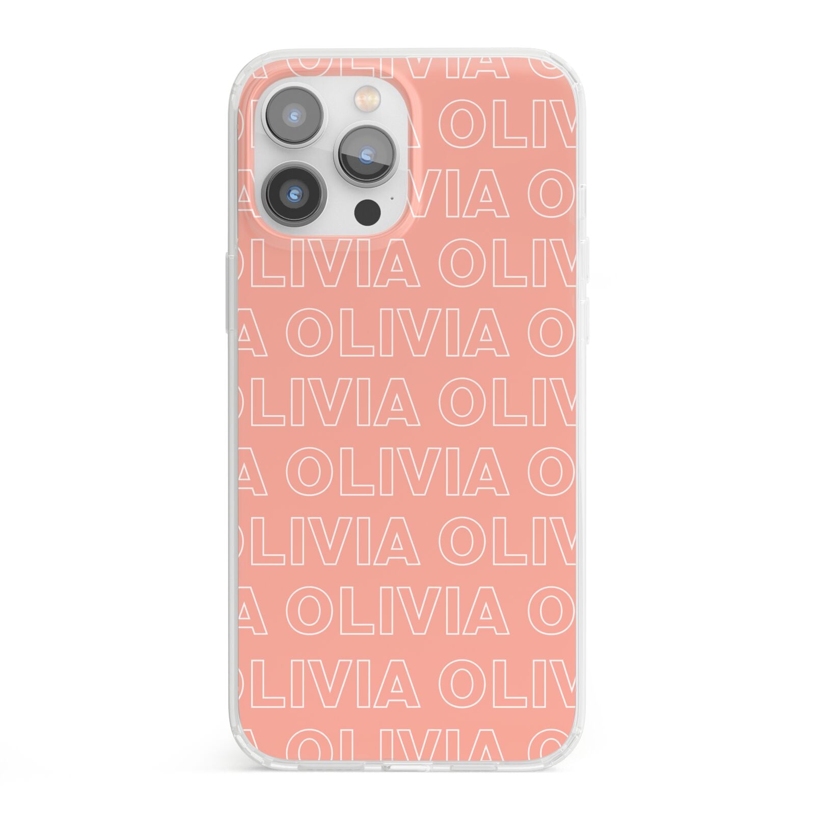 Personalised Peach Name iPhone 13 Pro Max Clear Bumper Case