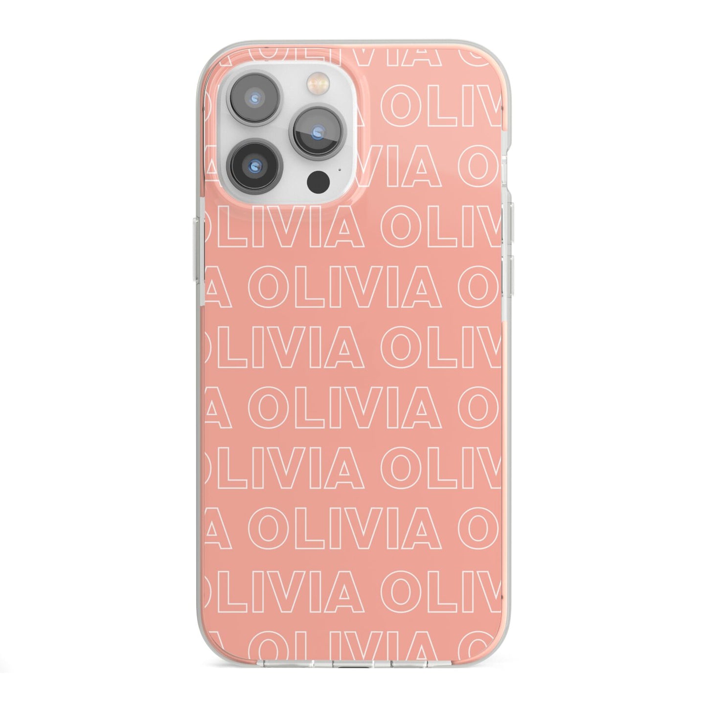 Personalised Peach Name iPhone 13 Pro Max TPU Impact Case with Pink Edges