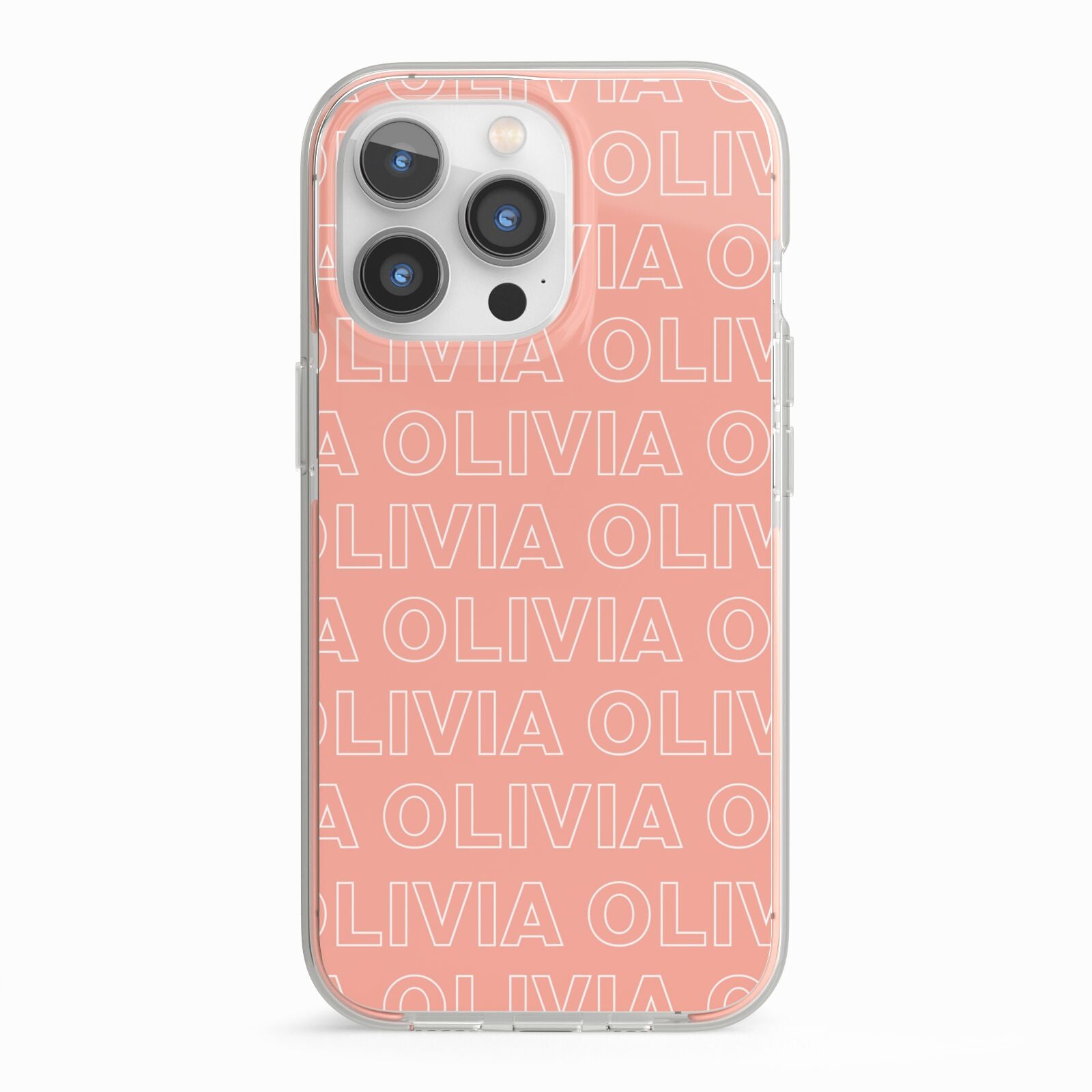 Personalised Peach Name iPhone 13 Pro TPU Impact Case with Pink Edges