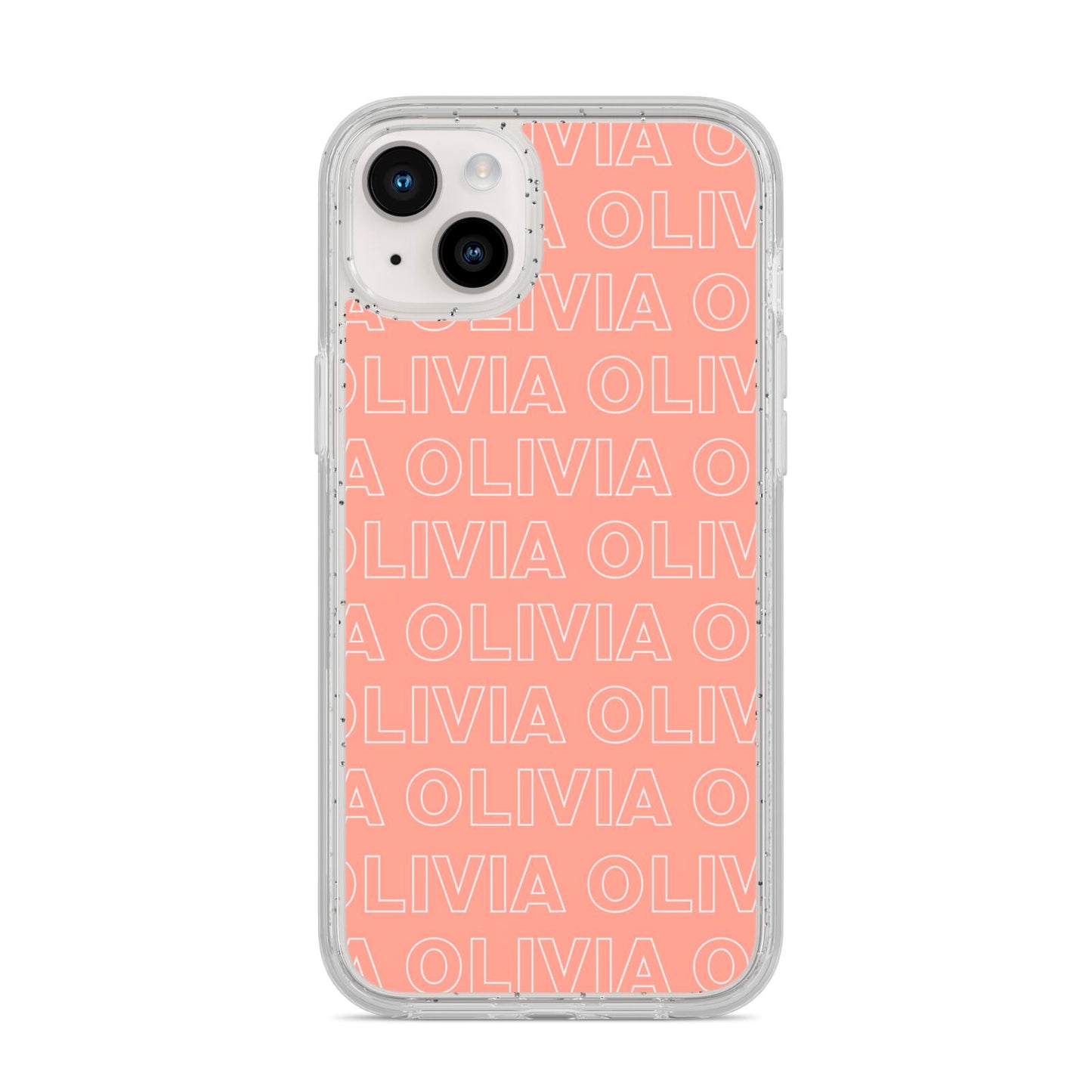 Personalised Peach Name iPhone 14 Plus Glitter Tough Case Starlight