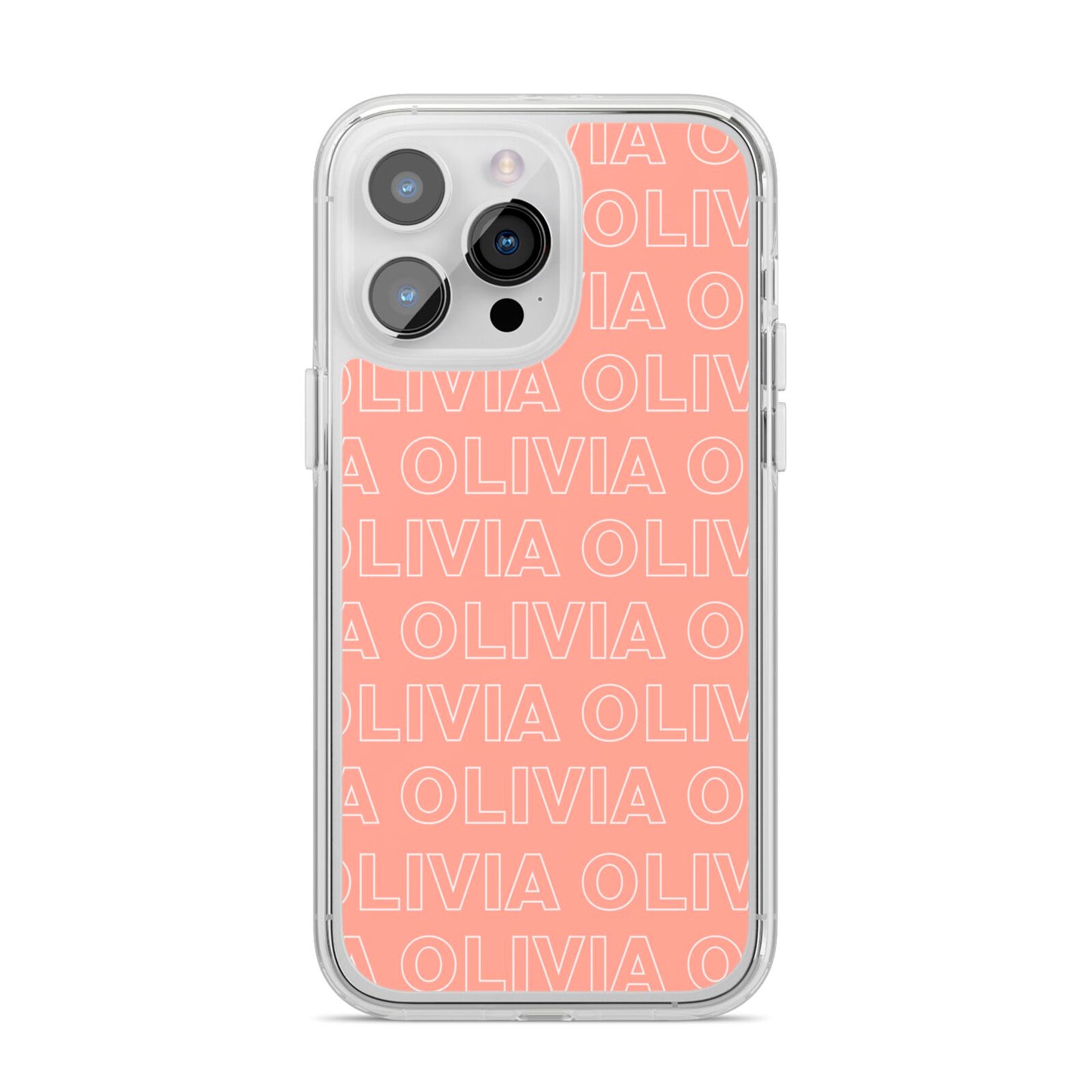 Personalised Peach Name iPhone 14 Pro Max Clear Tough Case Silver