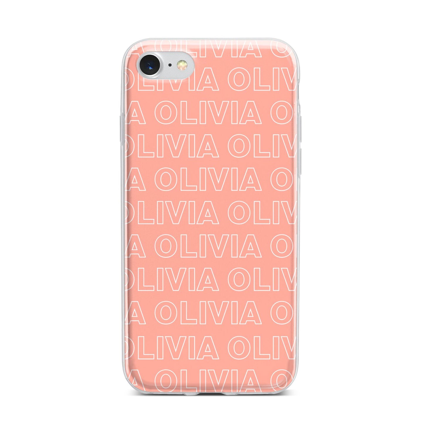Personalised Peach Name iPhone 7 Bumper Case on Silver iPhone
