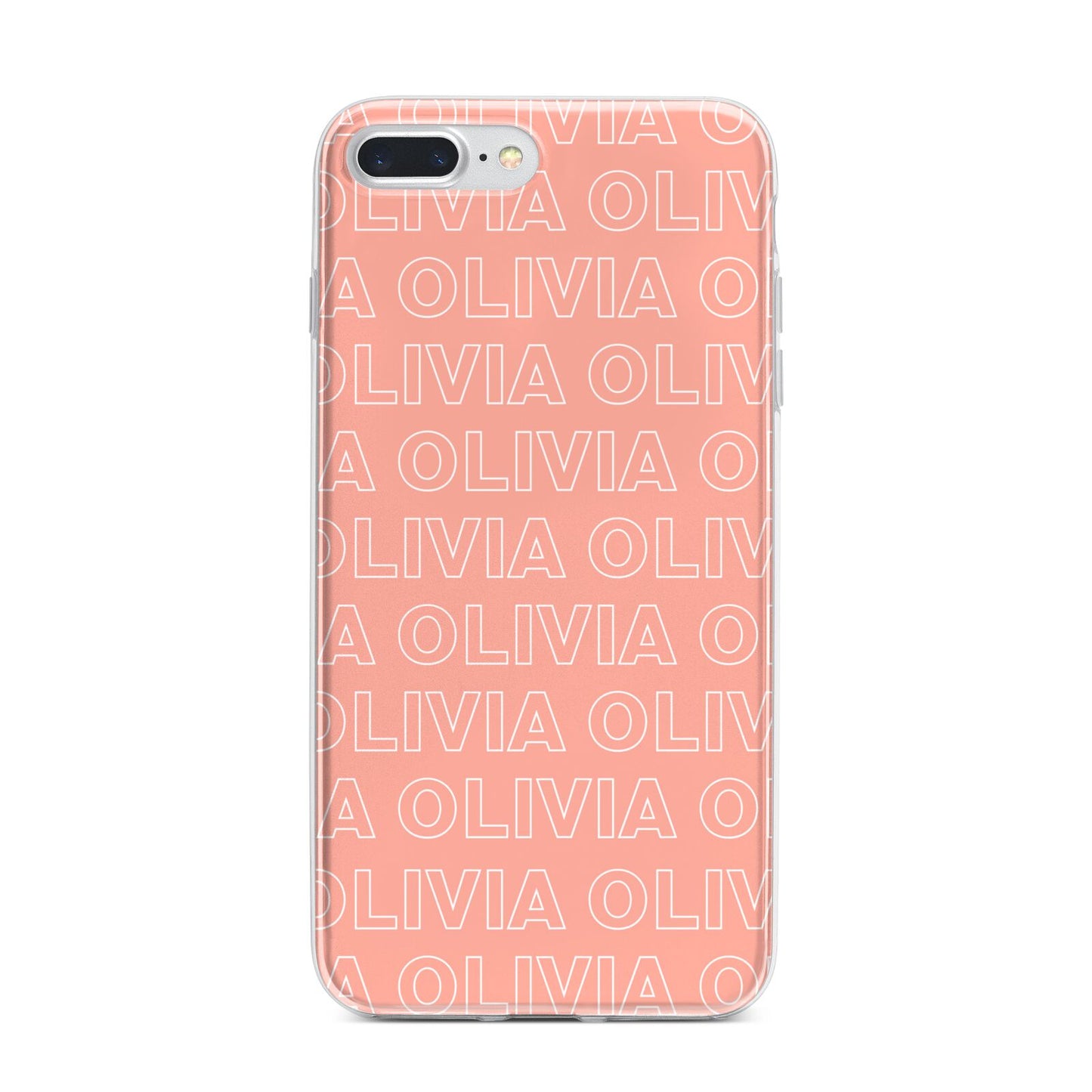 Personalised Peach Name iPhone 7 Plus Bumper Case on Silver iPhone