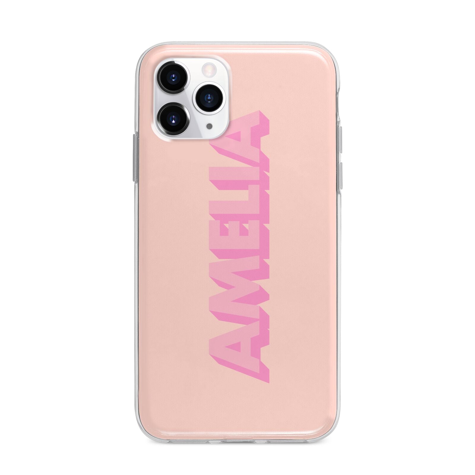 Personalised Peach Pink Name Apple iPhone 11 Pro Max in Silver with Bumper Case