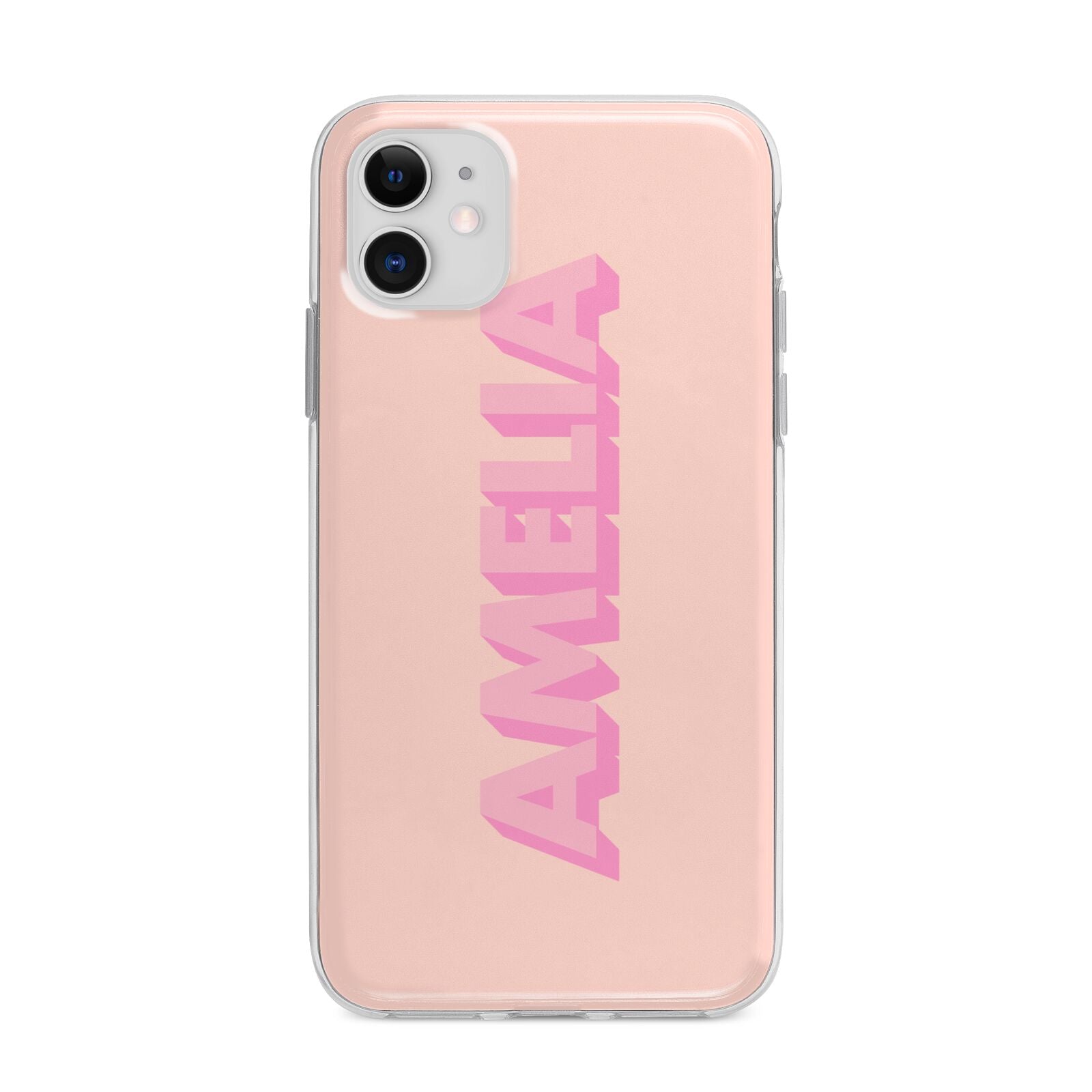 Personalised Peach Pink Name Apple iPhone 11 in White with Bumper Case