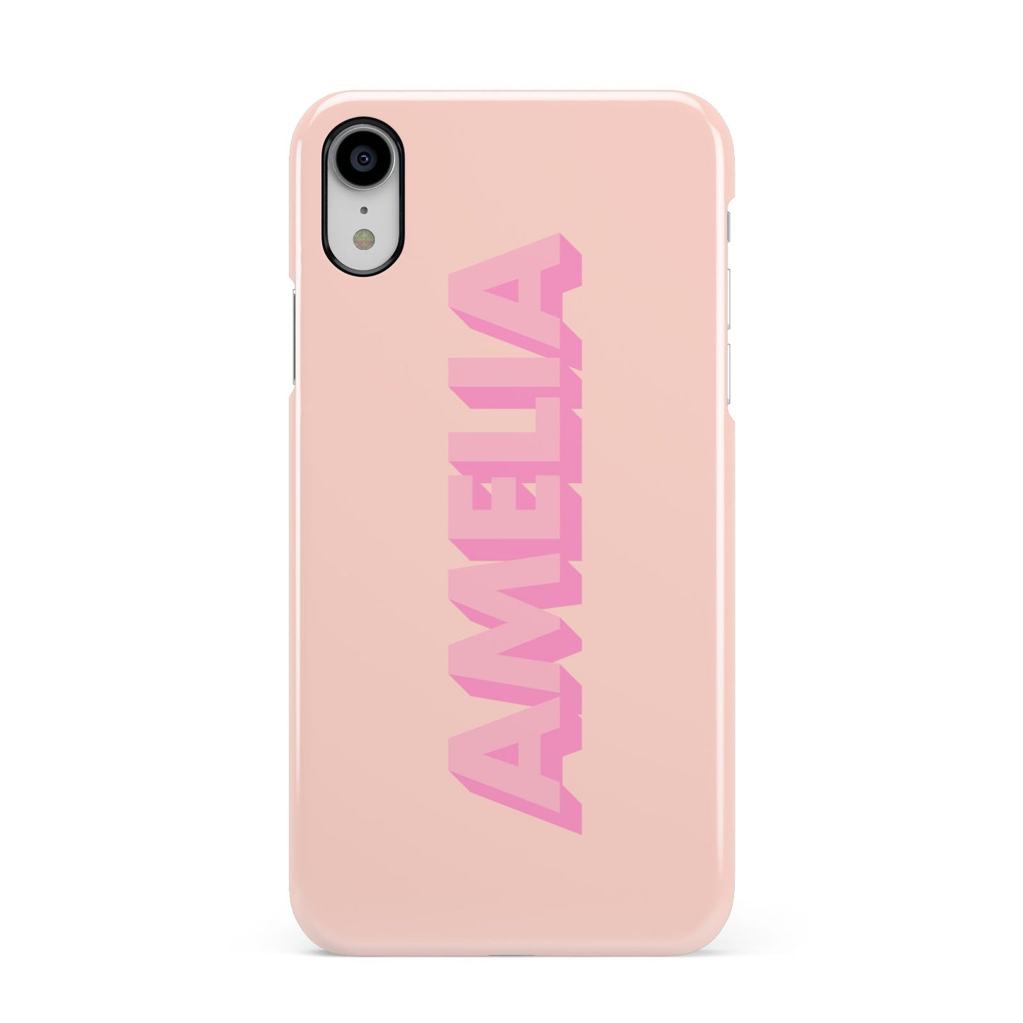 Personalised Peach Pink Name Apple iPhone XR White 3D Snap Case