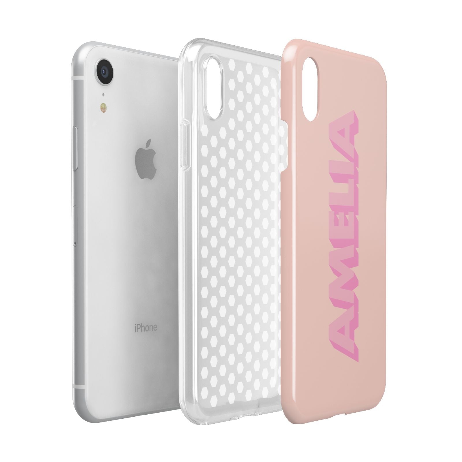 Personalised Peach Pink Name Apple iPhone XR White 3D Tough Case Expanded view