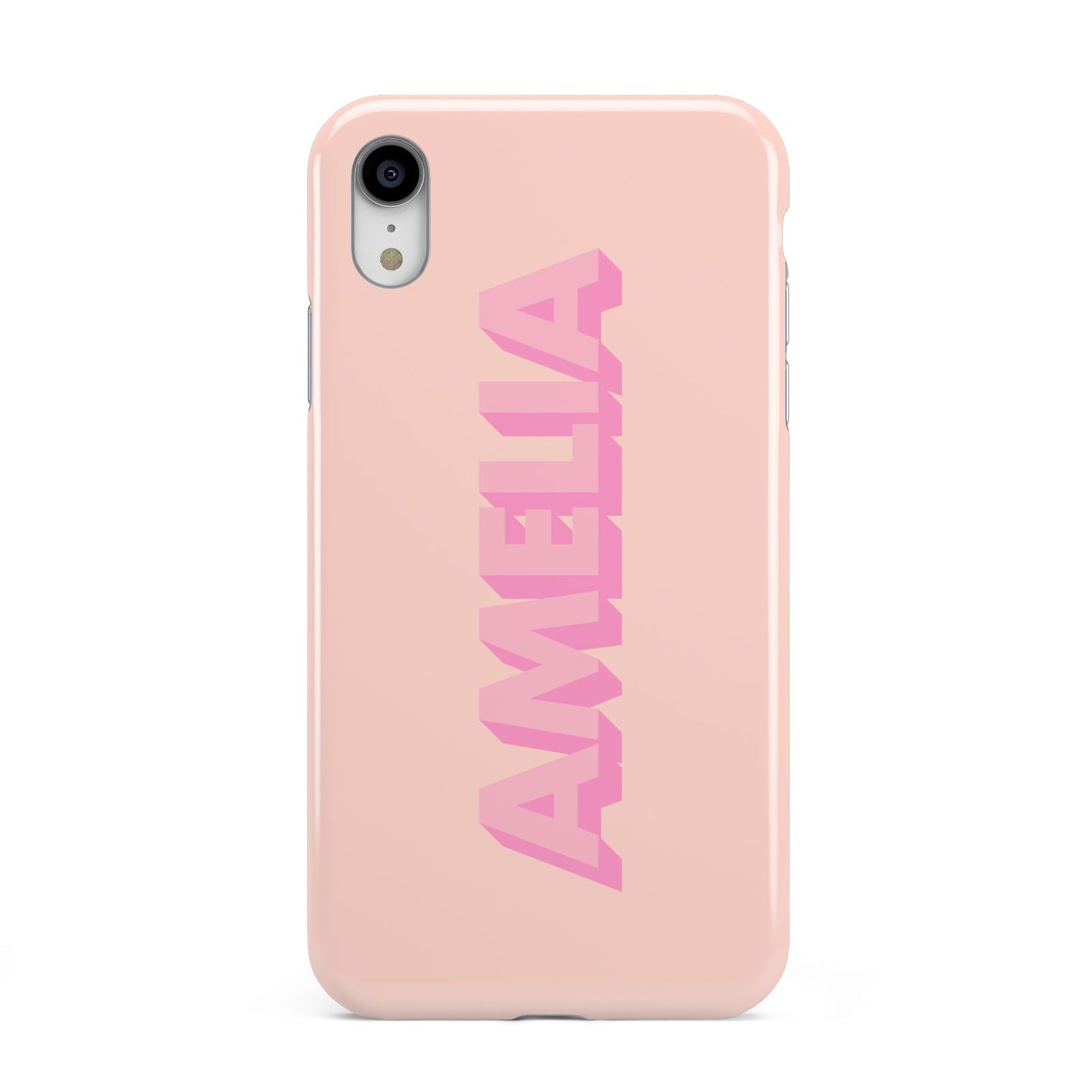 Personalised Peach Pink Name Apple iPhone XR White 3D Tough Case