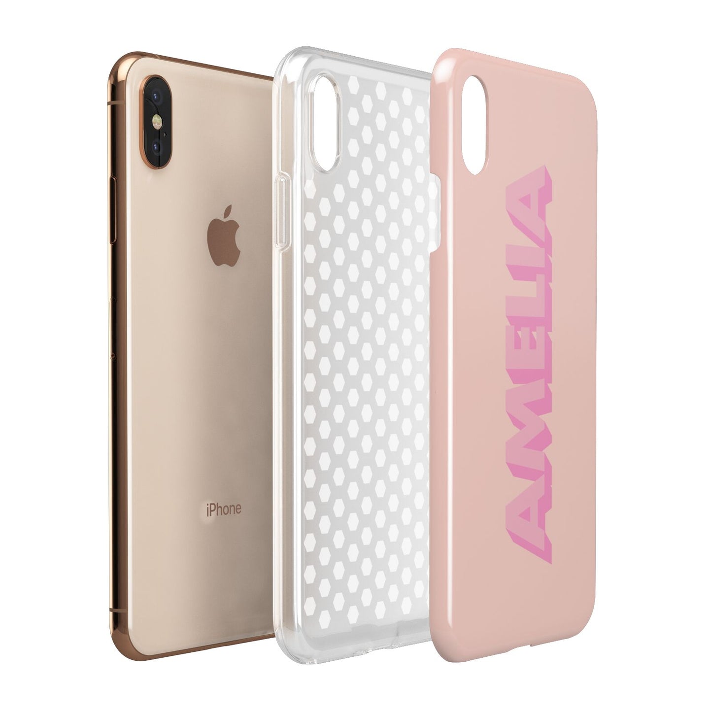 Personalised Peach Pink Name Apple iPhone Xs Max 3D Tough Case Expanded View