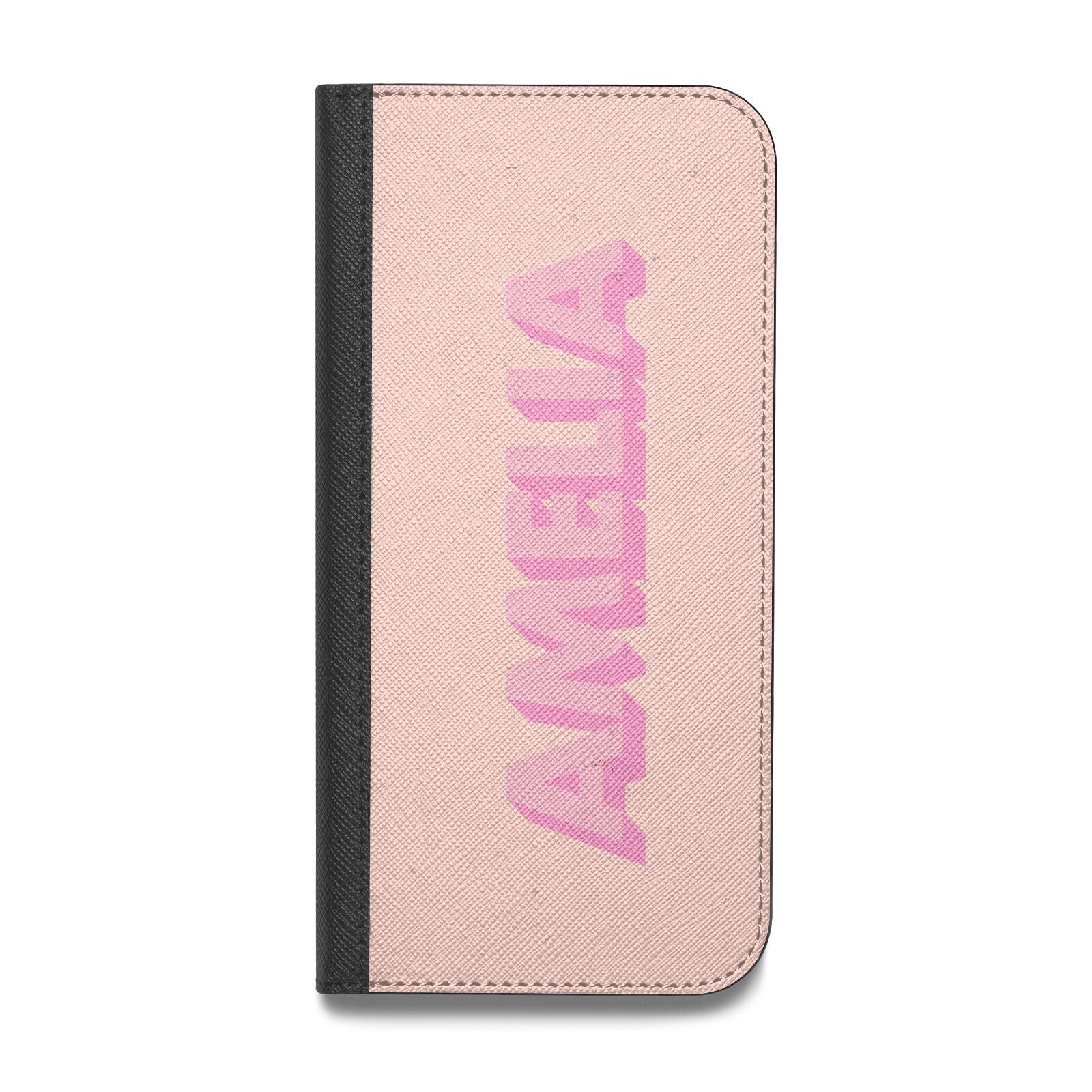 Personalised Peach Pink Name Vegan Leather Flip iPhone Case