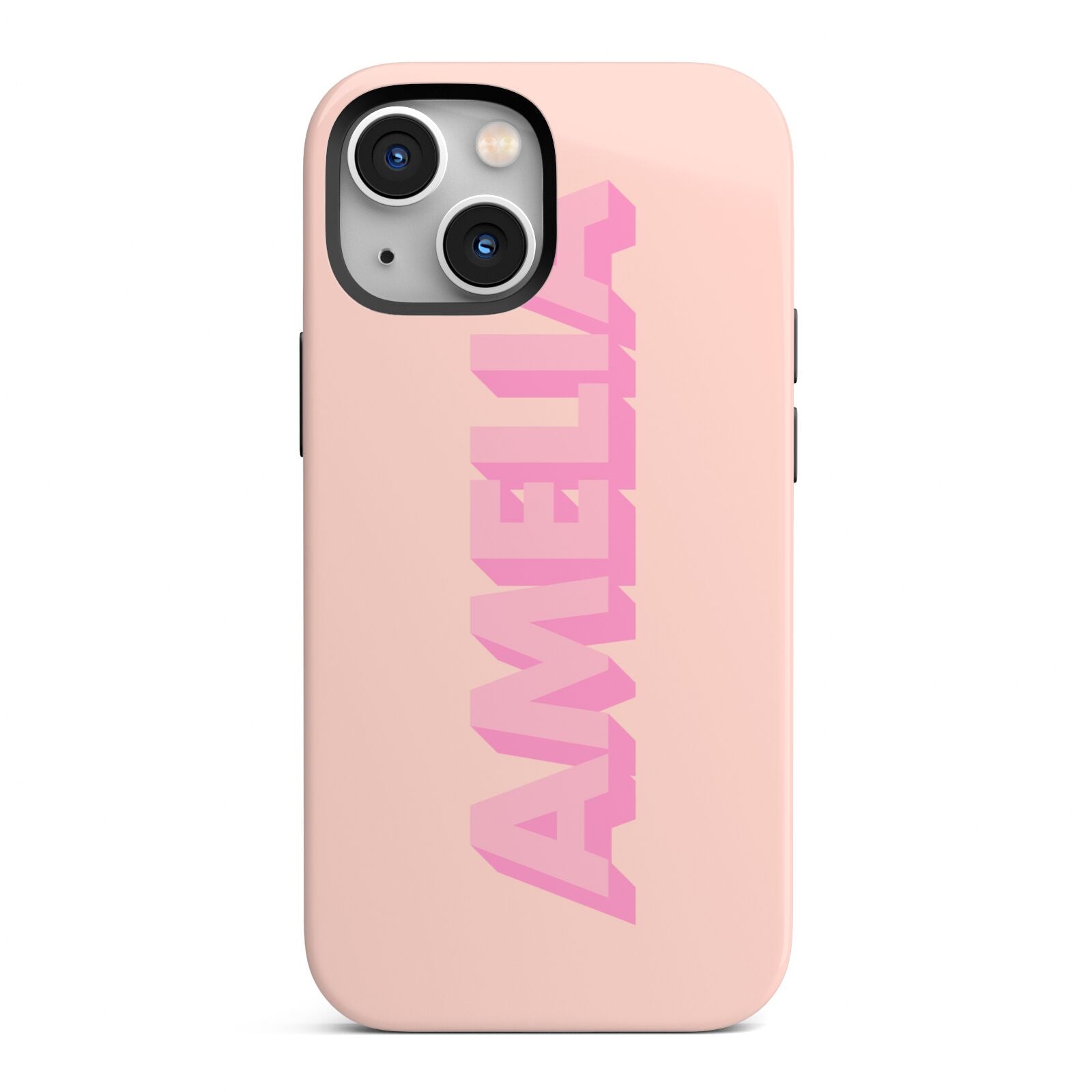 Personalised Peach Pink Name iPhone 13 Mini Full Wrap 3D Tough Case