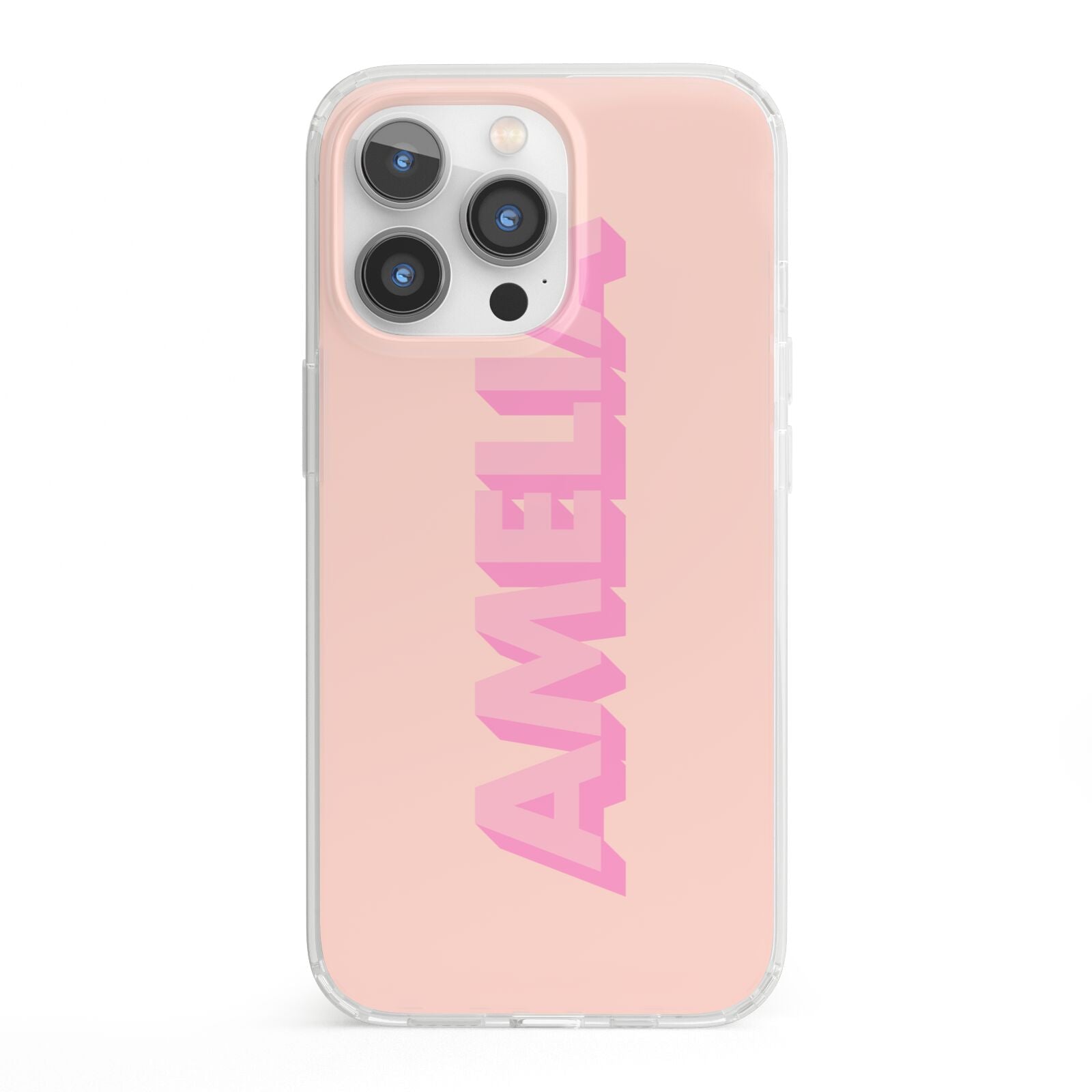 Personalised Peach Pink Name iPhone 13 Pro Clear Bumper Case