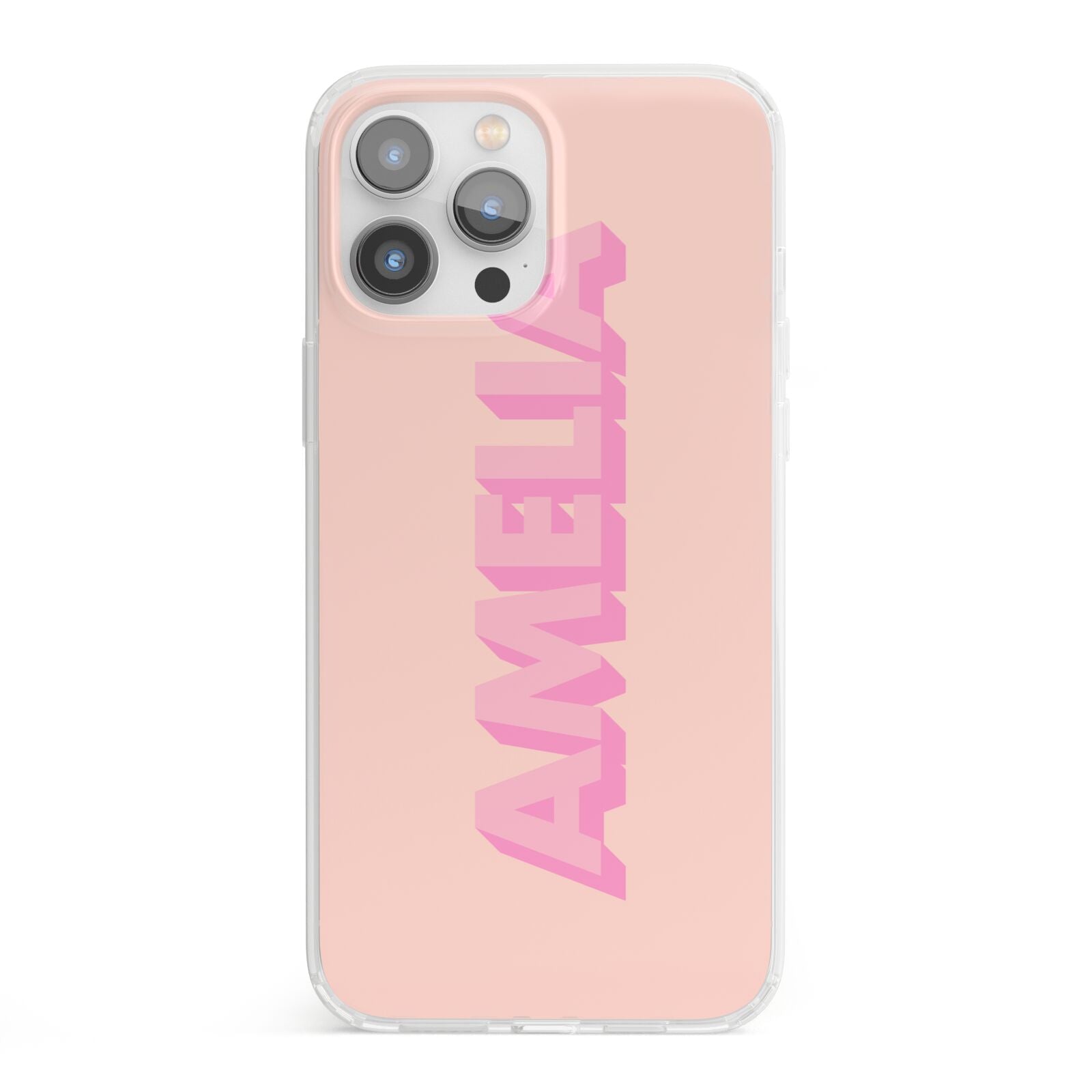 Personalised Peach Pink Name iPhone 13 Pro Max Clear Bumper Case