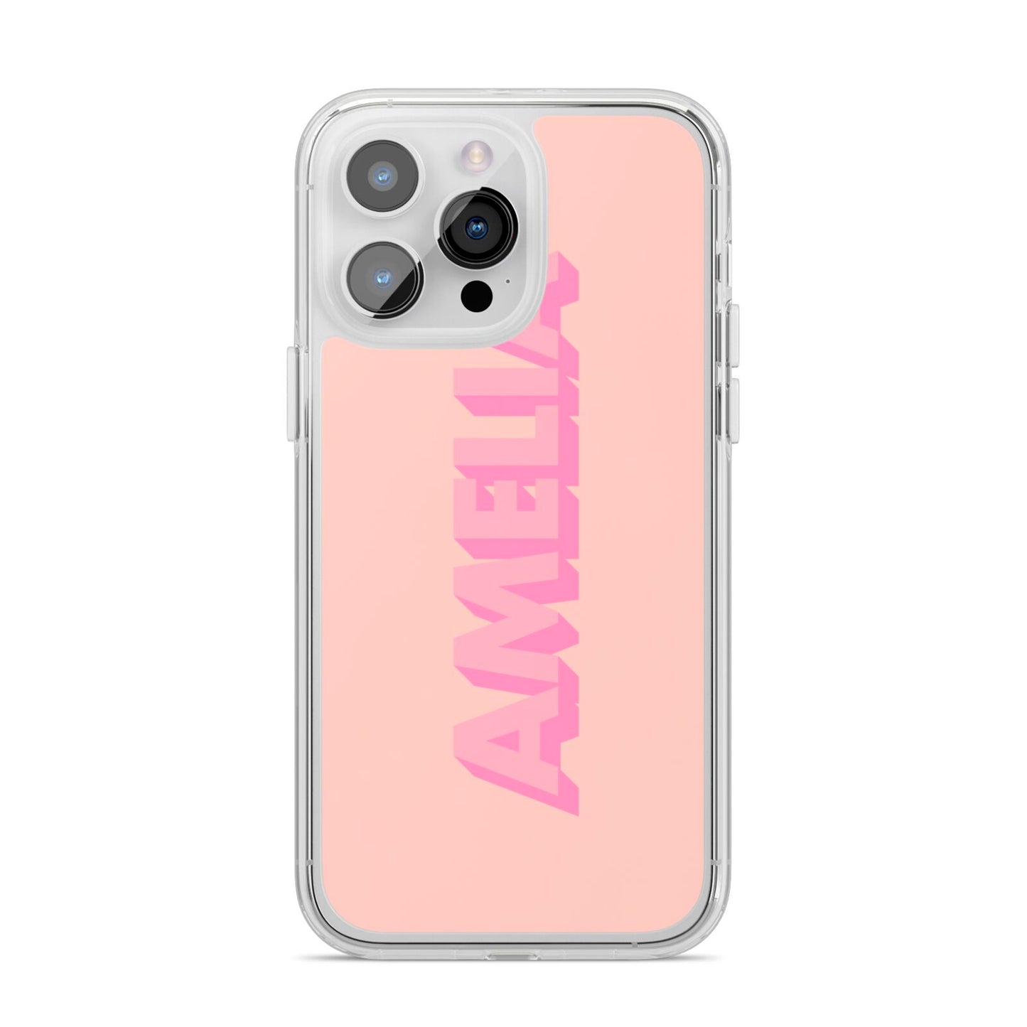 Personalised Peach Pink Name iPhone 14 Pro Max Clear Tough Case Silver