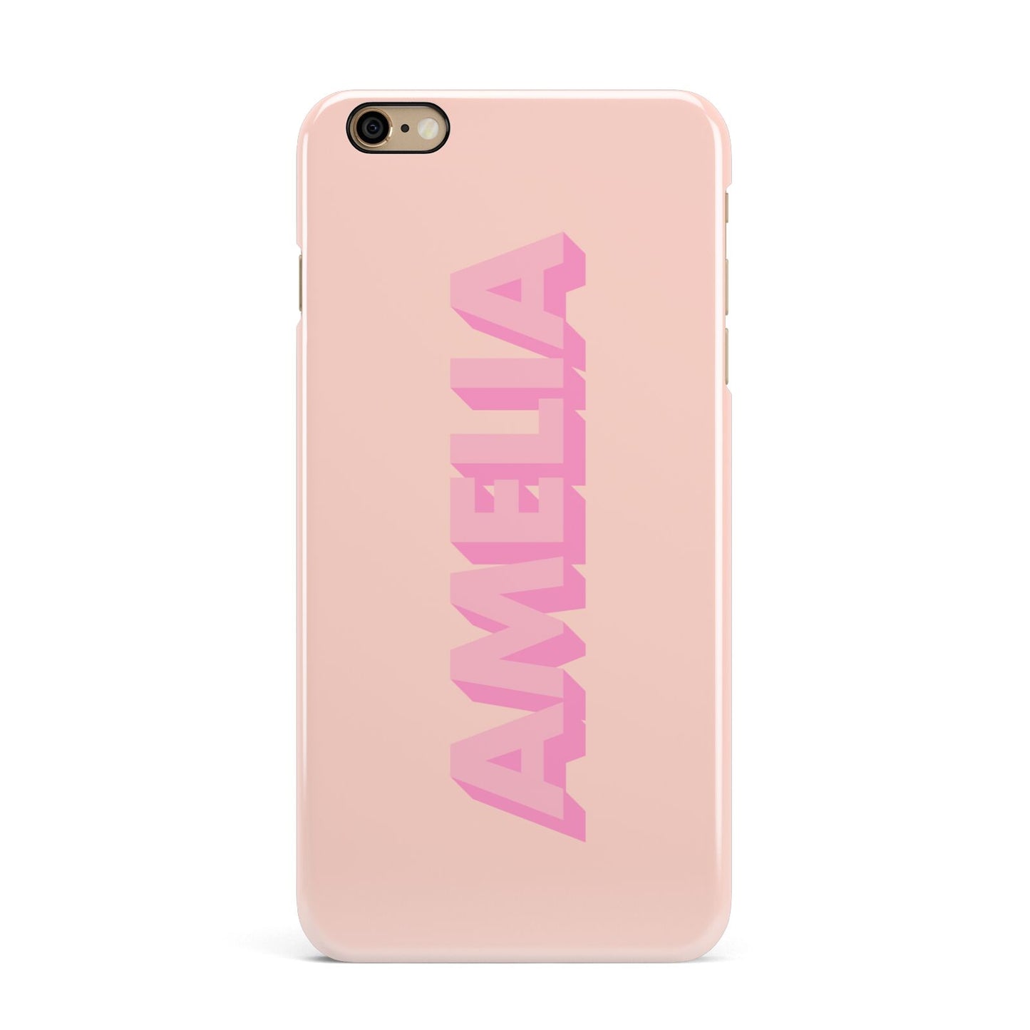 Personalised Peach Pink Name iPhone 6 Plus 3D Snap Case on Gold Phone