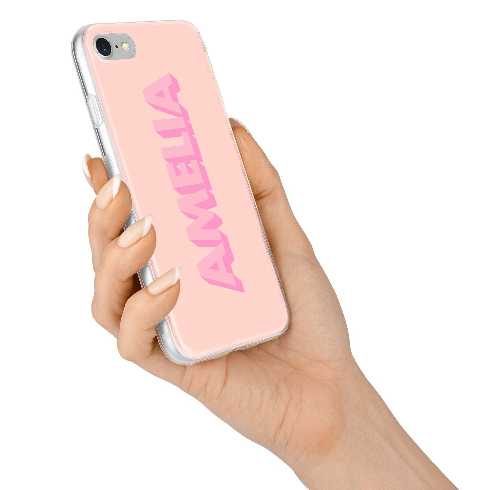 Personalised Peach Pink Name iPhone 7 Bumper Case on Silver iPhone Alternative Image