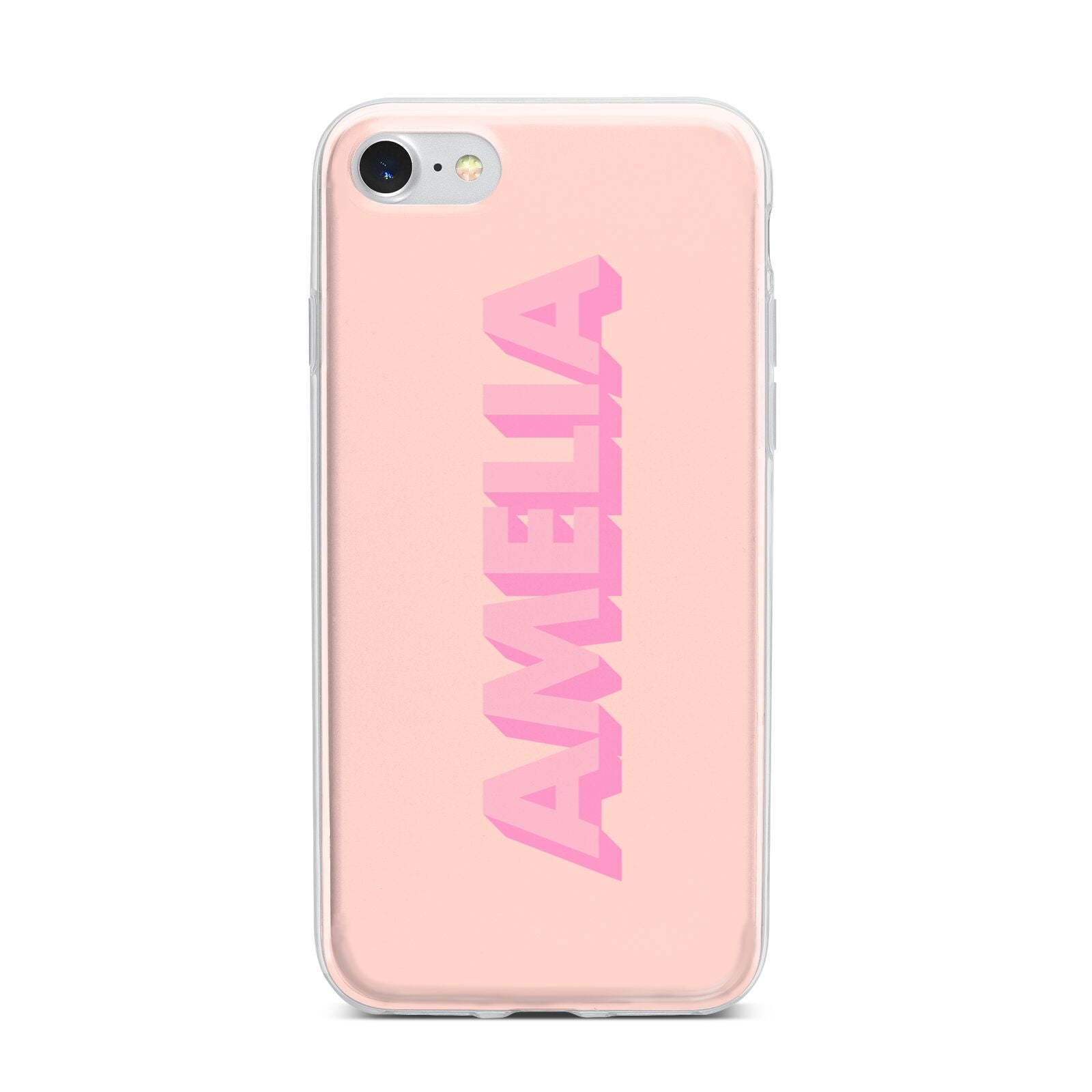 Personalised Peach Pink Name iPhone 7 Bumper Case on Silver iPhone