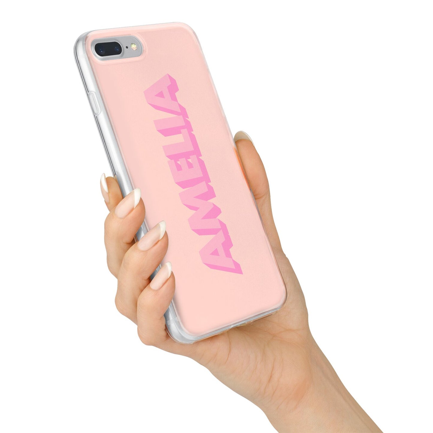 Personalised Peach Pink Name iPhone 7 Plus Bumper Case on Silver iPhone Alternative Image