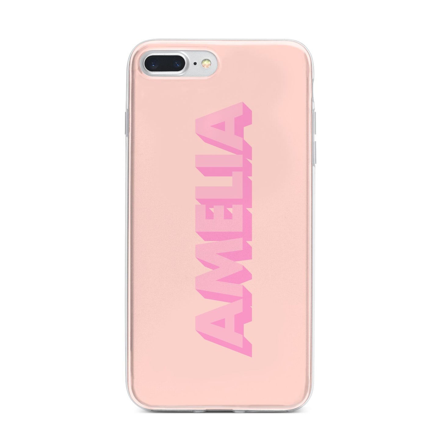 Personalised Peach Pink Name iPhone 7 Plus Bumper Case on Silver iPhone