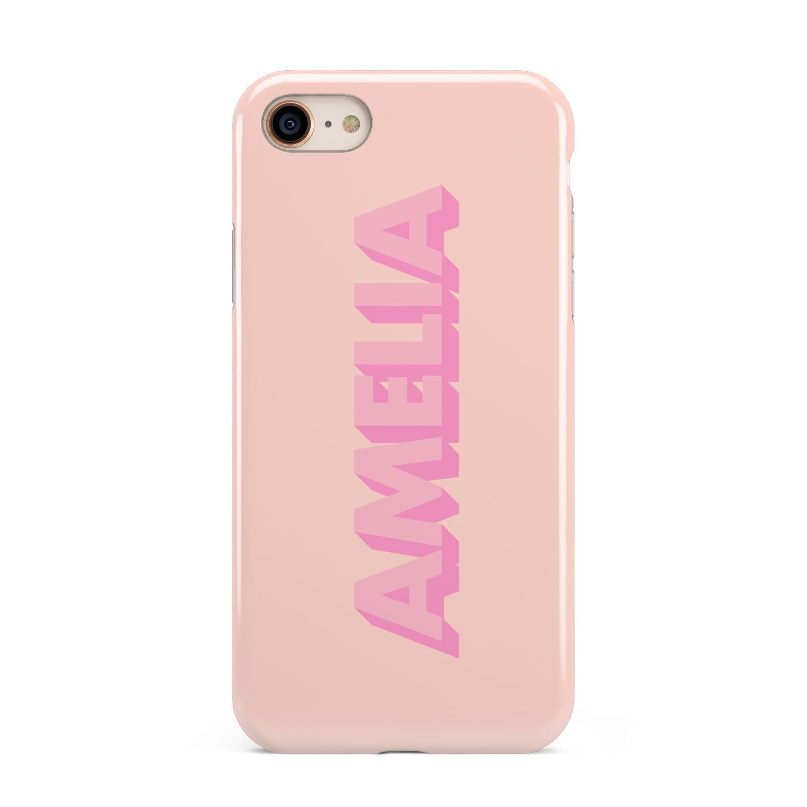 Personalised Peach Pink Name iPhone 8 3D Tough Case on Gold Phone