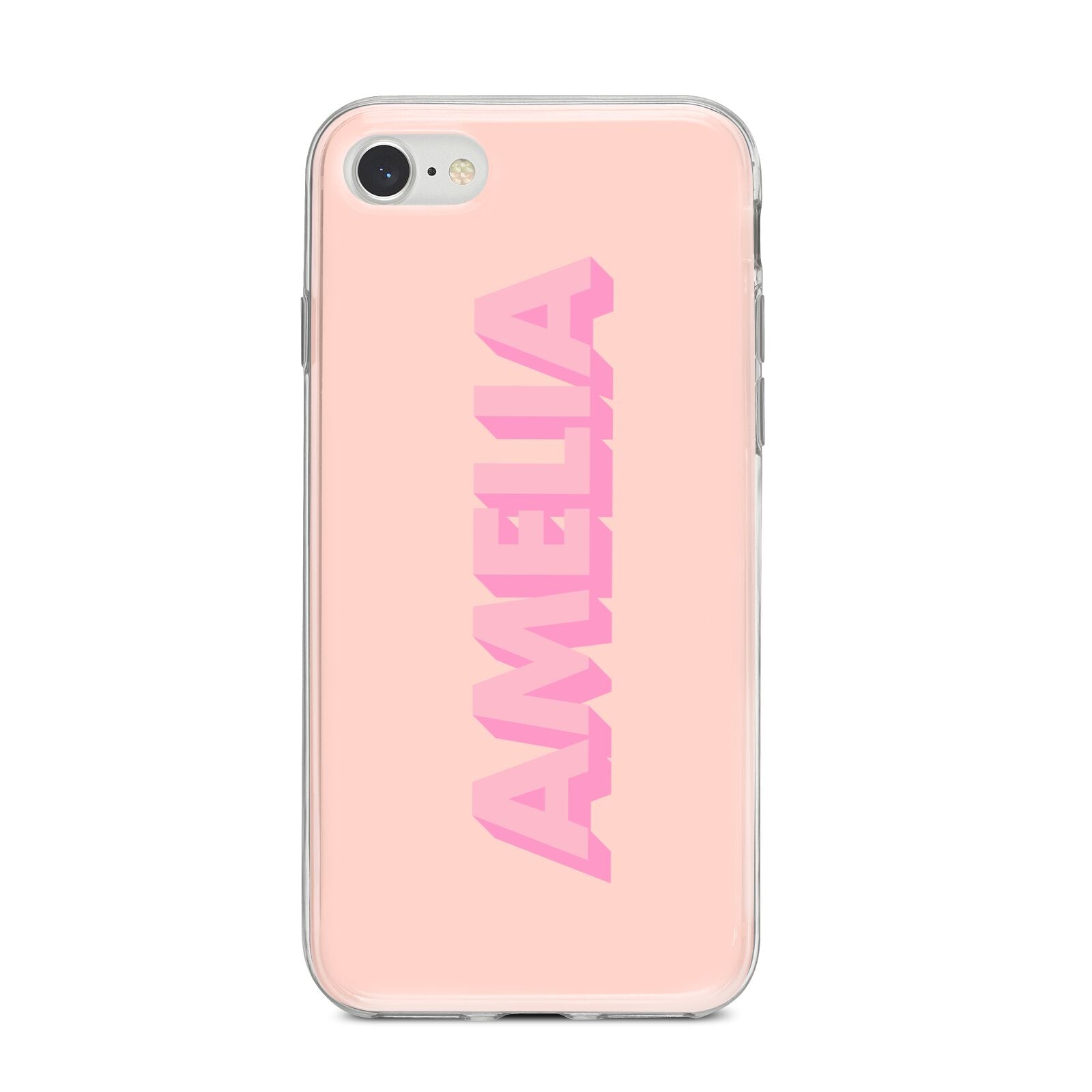 Personalised Peach Pink Name iPhone 8 Bumper Case on Silver iPhone