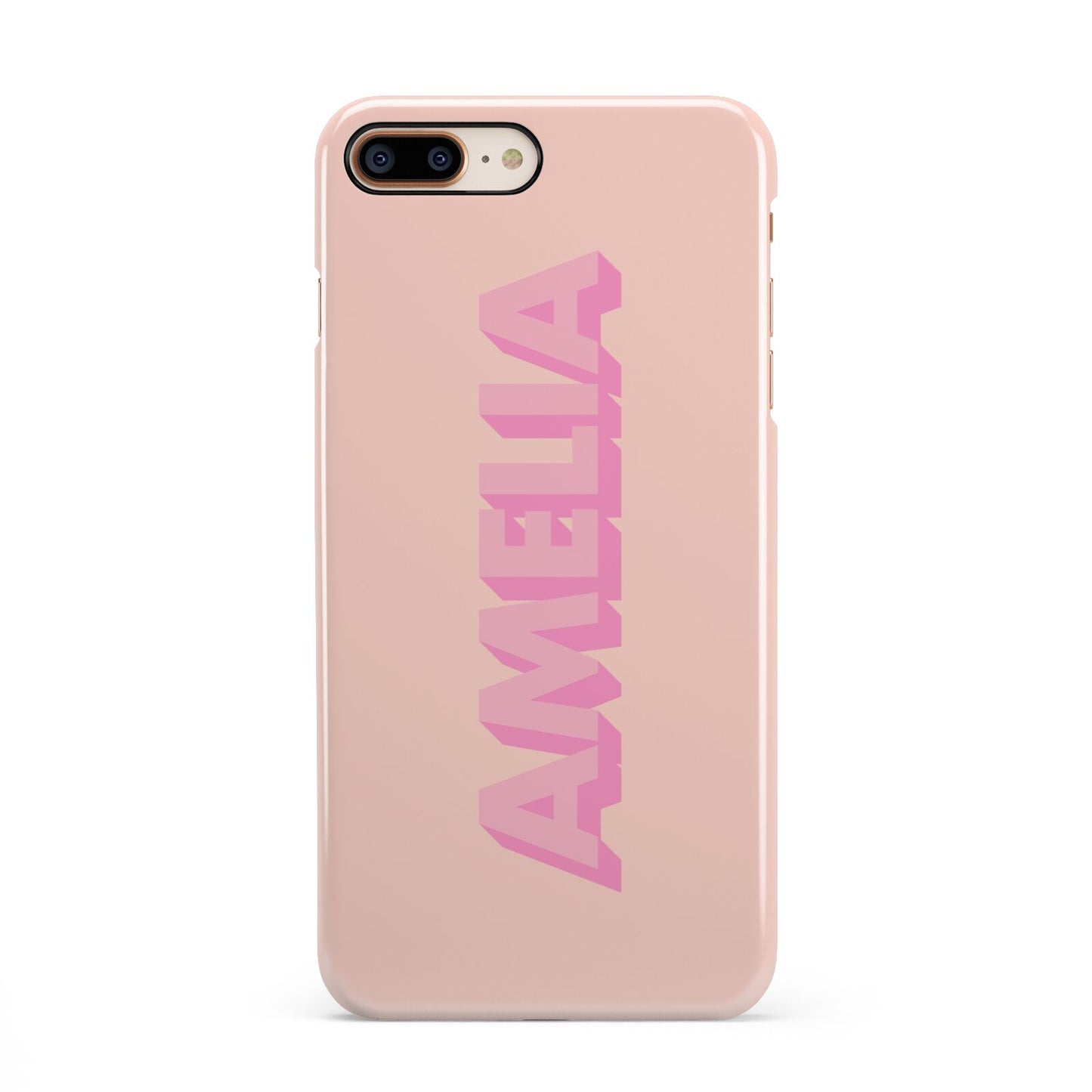 Personalised Peach Pink Name iPhone 8 Plus 3D Snap Case on Gold Phone