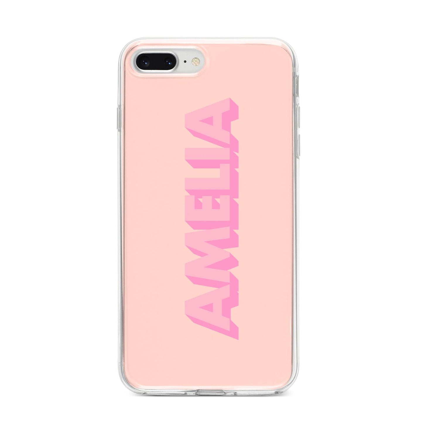 Personalised Peach Pink Name iPhone 8 Plus Bumper Case on Silver iPhone