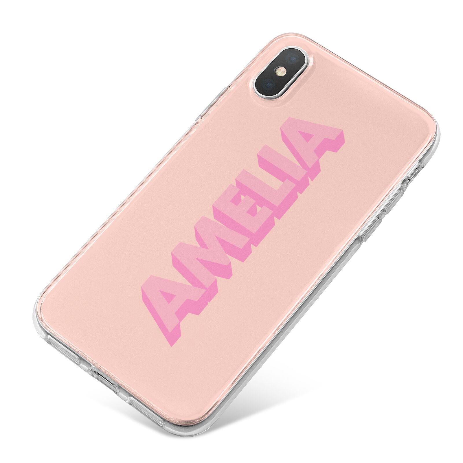 Personalised Peach Pink Name iPhone X Bumper Case on Silver iPhone