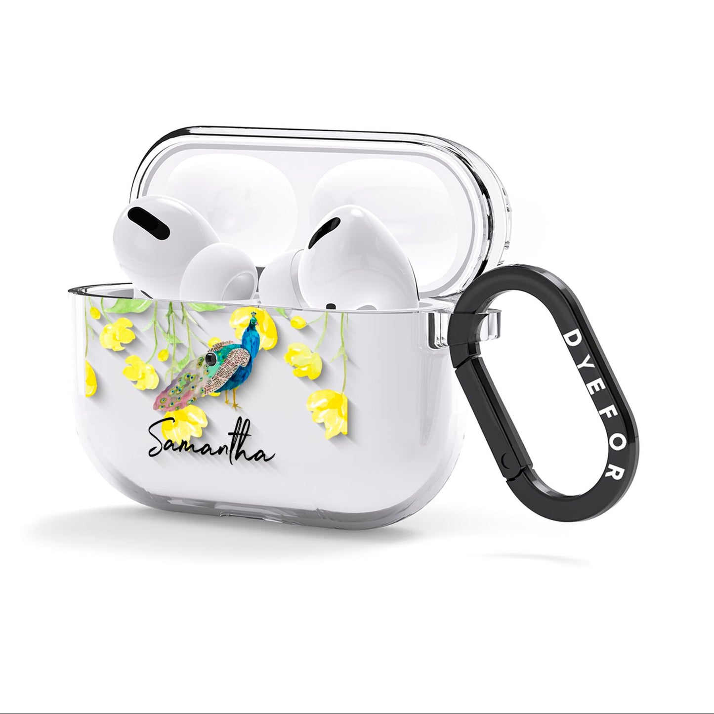 Personalised Peacock AirPods Clear Case 3rd Gen Side Image